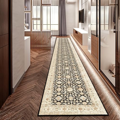 YOUFORTONG 2x12 Runner Rus for Hallways Soft Kitchen Rug Non Slip Rug Runner with Rubber Backing for Bathroom Washable Non Shedding Farmhouse Runner Rug (Black, 2X12)