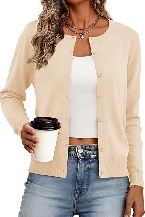 Women's Lightweight Crew Neck Button-Down Cardigan Sweater