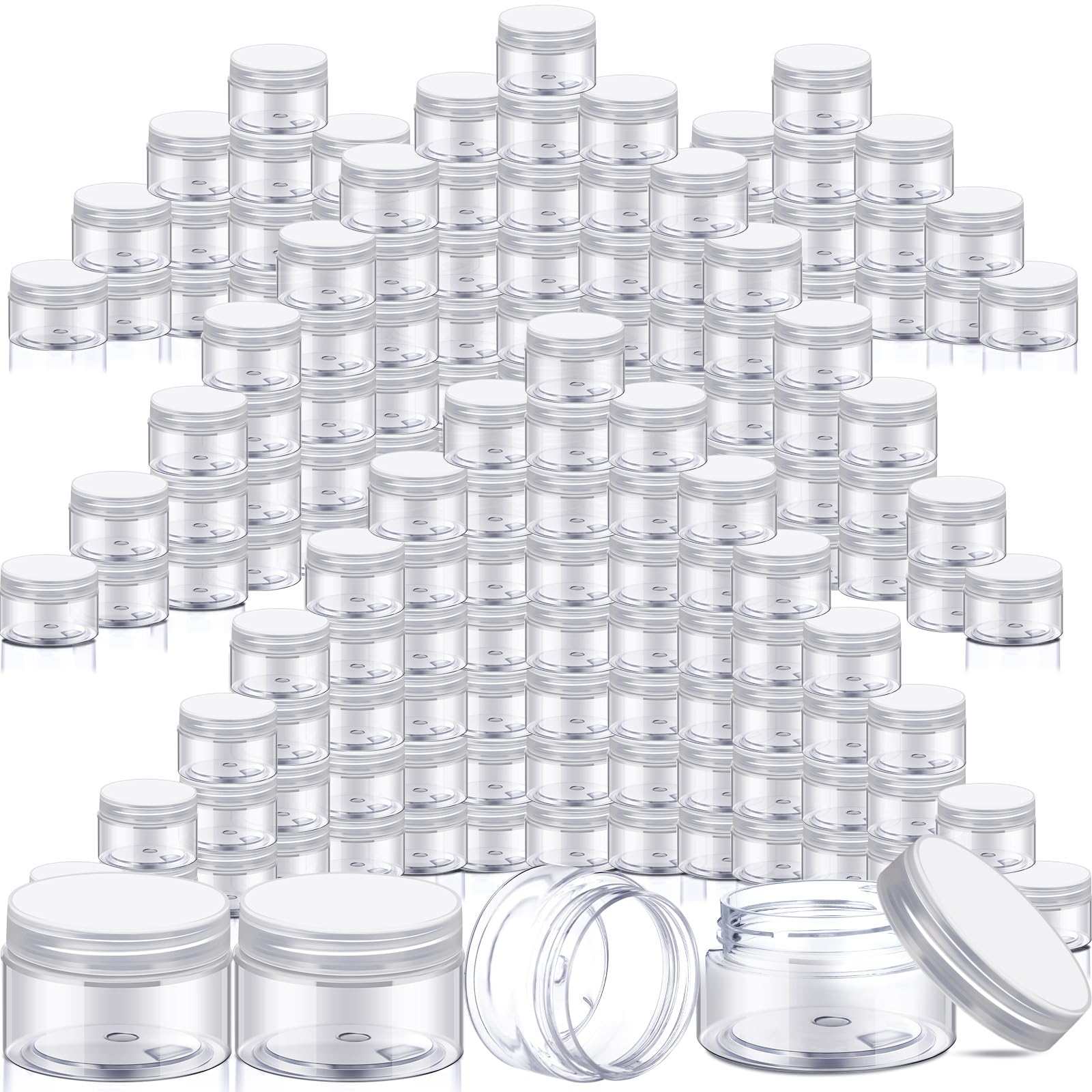 SATINIOR 100 Pcs Plastic Jars with Lids Small Containers Lids Wide Mouth Small Plastic Containers for Lotion Cream Rhinestones Body Butters Travel