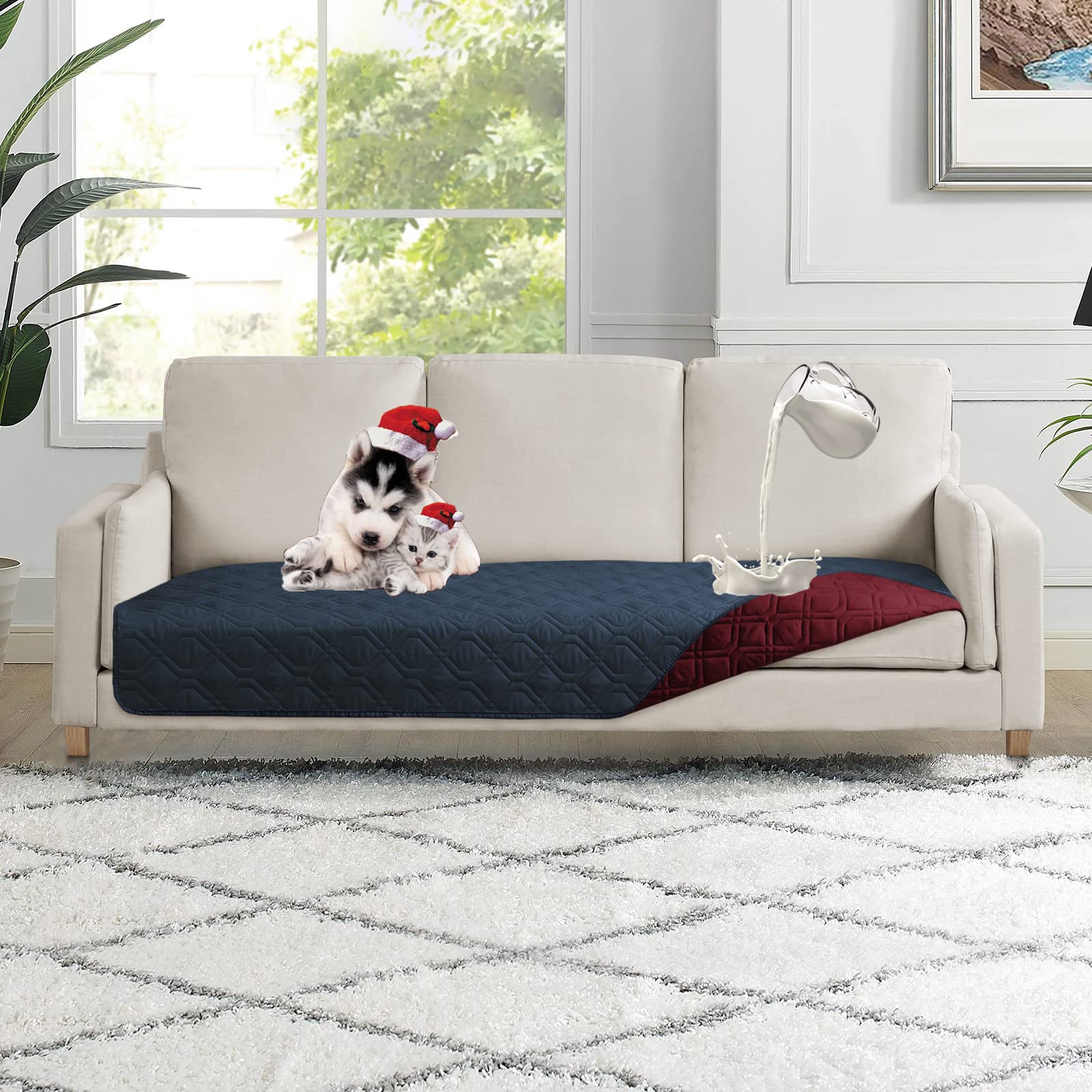 Topthumbs 100% Waterproof Dog Bed Cover 30x70 inch Reversible Pad Reusable Camping Mat for Kids/Pet/Dog/Cat Washable Geometric Embroidery Blanket