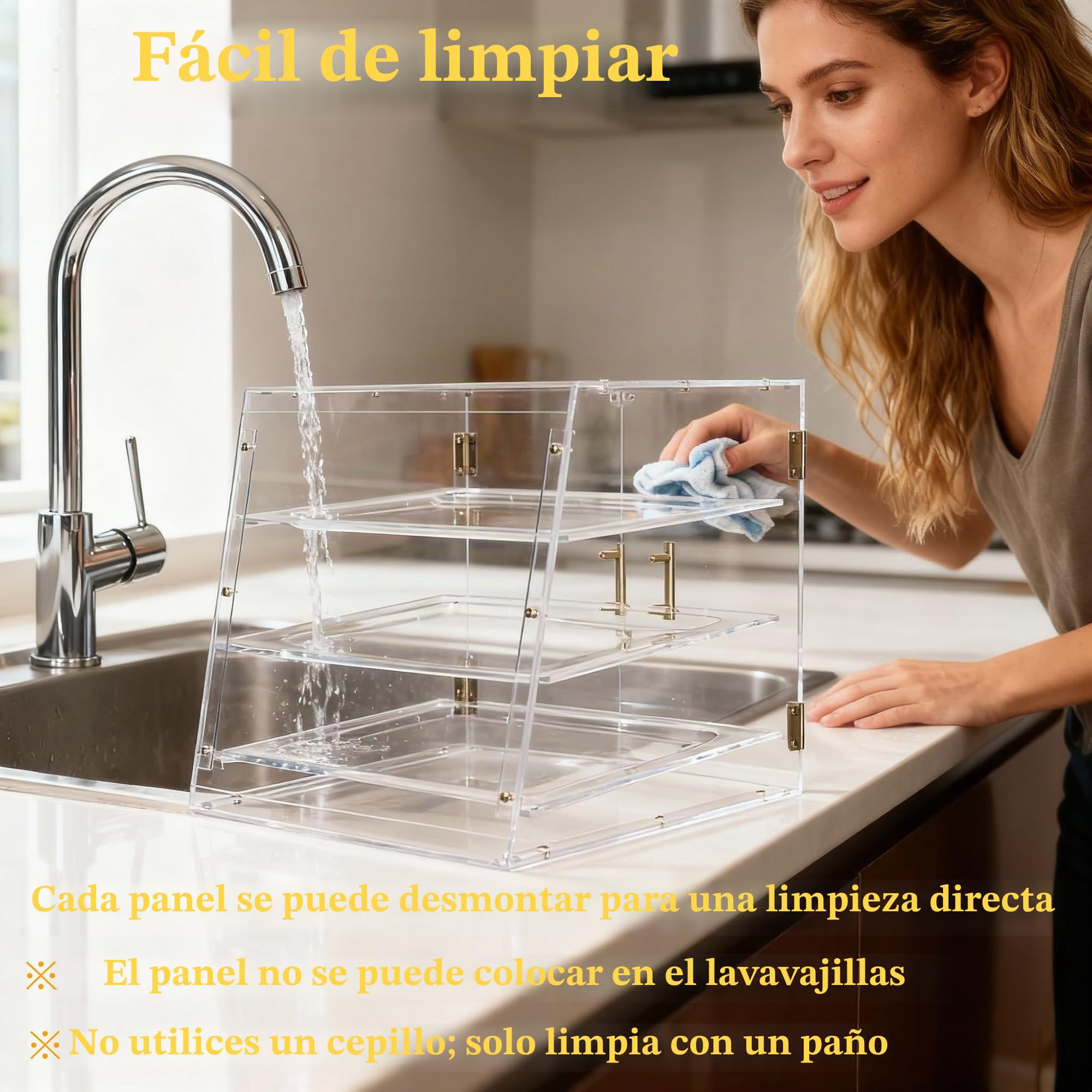 Vitrina de exhibición de panadería Acryvic de 3 bandejas, vitrina comercial de pastelería con puertas magnéticas, gabinete de exhibición de pasteles y alimentos de 53 x 43 x 42 cm para venta al por