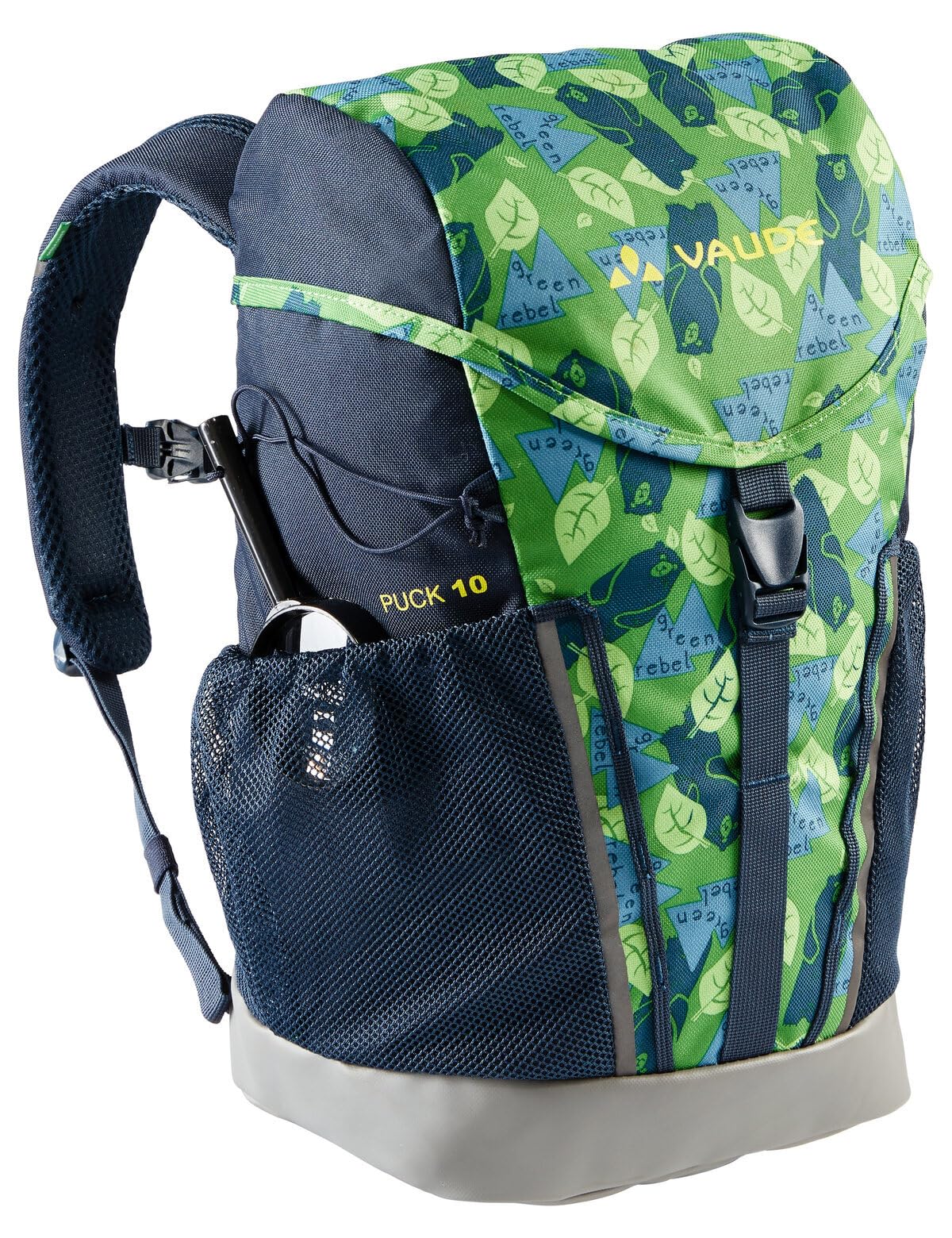 VAUDE Puck kids backpack for Boys & Girls in green, Comfortable Kids Hiking Backpack 14L, Backpack for School with Rain Cover & Magnifying Glass, Ample Storage Space
