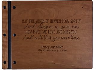 LifeSong Milestones Engraved Personalized Solid Cherry Wood Memorial Sympathy Ceremony Guest Book for Funeral Service - Loss of Loved One Celebration of Life 13.5x10 (May The Winds Cherry)