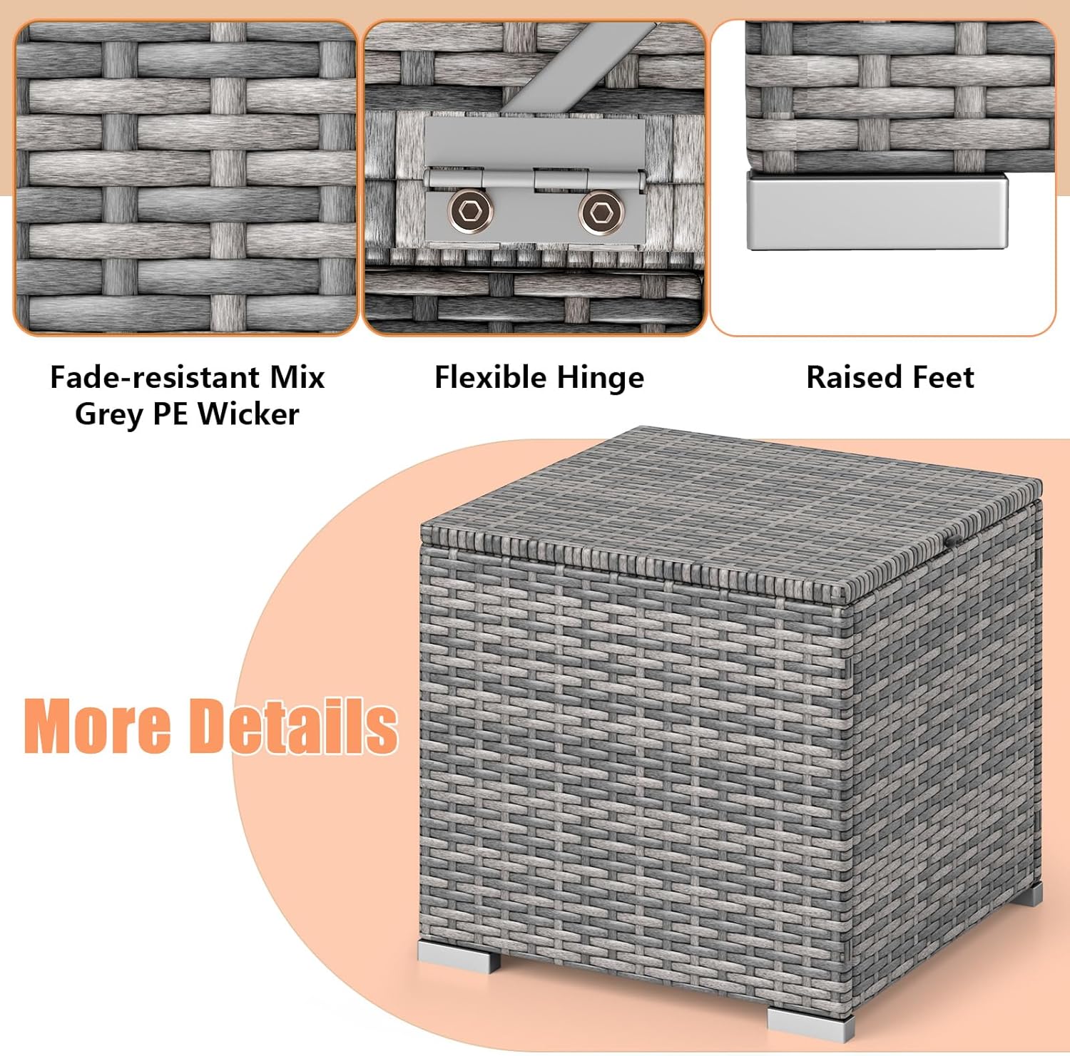 RELAX4LIFE Wicker Outdoor Storage Ottoman - 2-Piece Rattan Footstool w/Removable Cushion, Multipurpose Footrest Foot Stool Seating, Set of 2 Outdoor Ottomans for Patio Deck (Mix Grey-Grey)