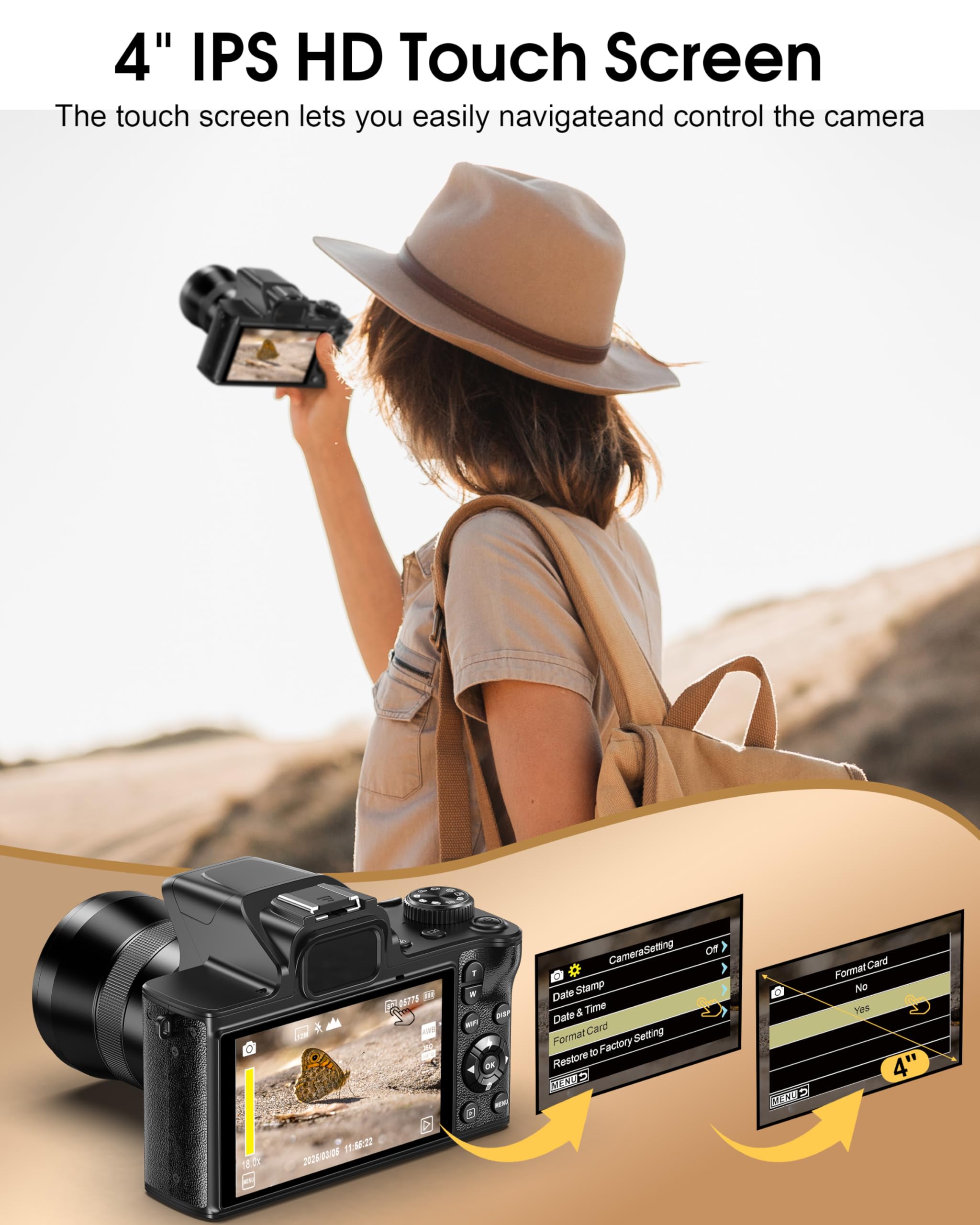 True 5K Digital Cameras for Photography - 80MP WiFi Autofocus Vlogging Camera for YouTube with 4.0" Touch Screen - UHD One-Touch Macro Video Camara for Beginner Photographer with 18X Zoom, Lens Cap