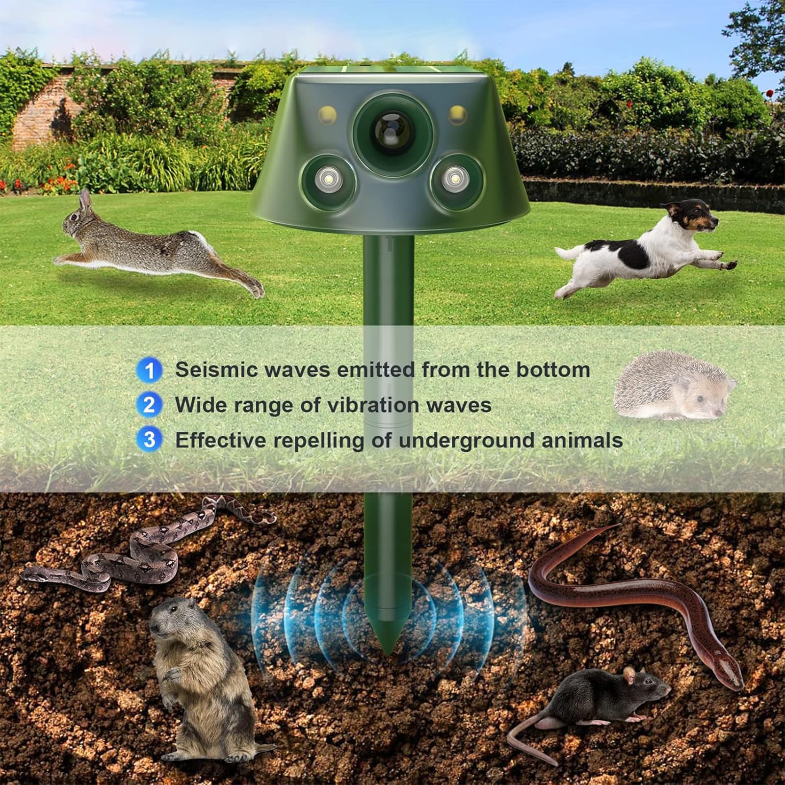 Ultrason Chat Exterieur, Repulsif Chat Ultrason, 5 Modi Einstellbar Marderschreck, Solarladung Ultrason Chat Exterieur, 360° Effektiv für Katzen, Hunde, Vögel, Mäuse