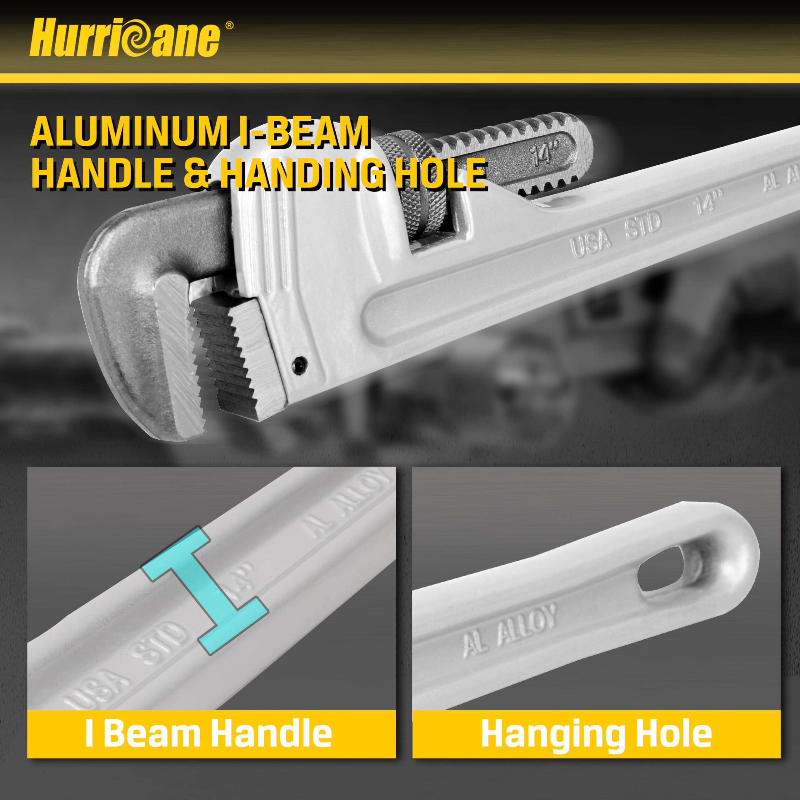 Hurricane 14" Aluminum Pipe Wrench - Heavy Duty -4