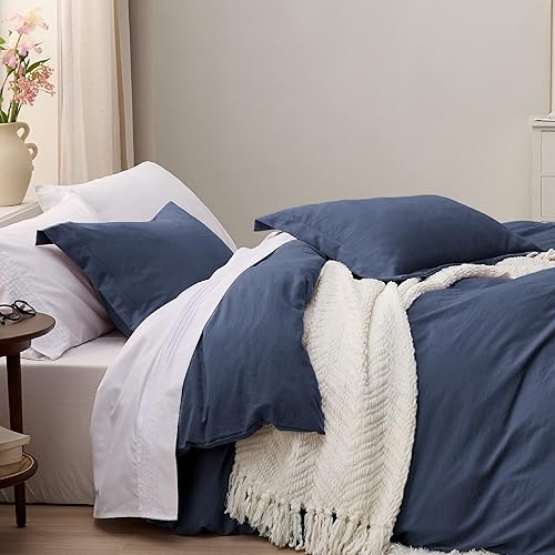 Miniatura 4 de Bedsure Funda de edredón de tamaño King, suave, prelavada, azul marino, 3 piezas, 1 funda de edredón de 104 x 90 pulgadas con cierre de cremallera y