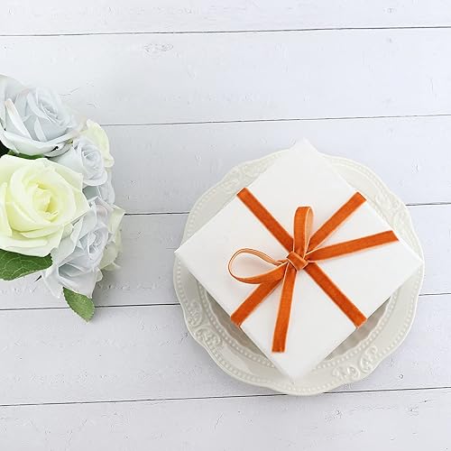 Miniatura 4 de DINDOSAL Cinta de terciopelo de terracota de 38 pulgadas de una sola cara, cinta fina de terciopelo para envolver regalos, cinta naranja quemada,