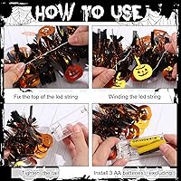 Vista 4 de Ceenna Decoraciones de Halloween de 16.4 pies, guirnalda de oropel de Halloween con 50 luces LED moradas colgantes de oropel con purpurina