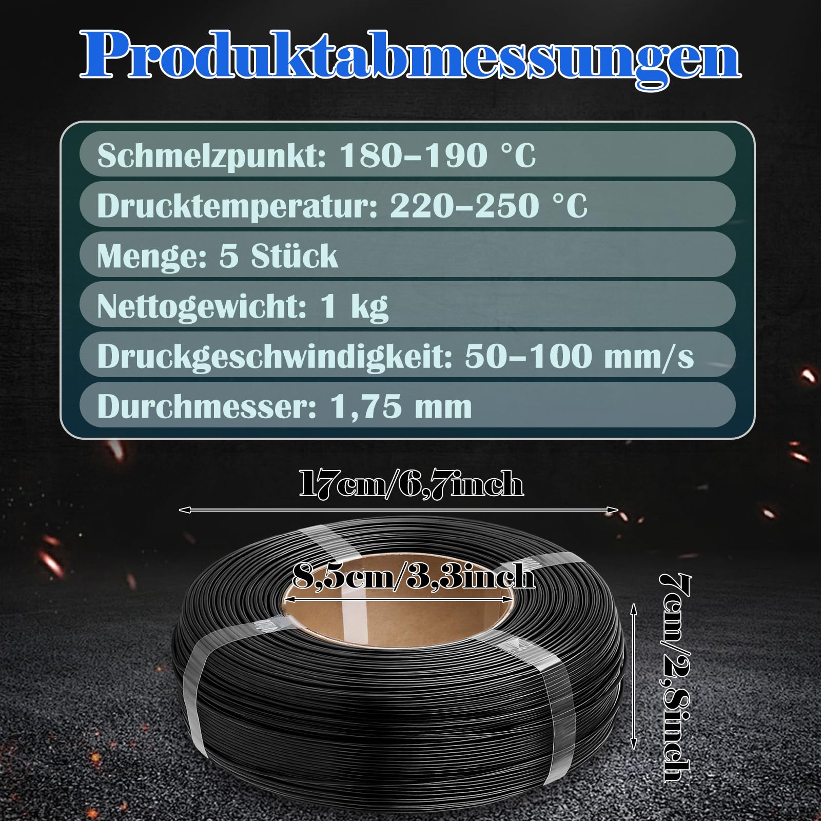 YOUNTHYE Filamento PETG 1.75 mm Negro Mate 5KG, Refill sin Bobina, Filamento para Impresora 3D FDM de Alta Velocidad, Precisión +/-0.02 mm, Compatible con Bobinas Reutilizables
