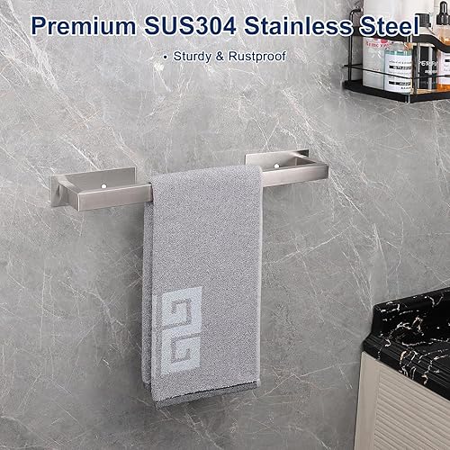 Miniatura 4 de NearMoon Toallero de baño autoadhesivo cuadrado de acero inoxidable, estante de pared para colgar en el colgador adhesivo, estilo contemporáneo, sin