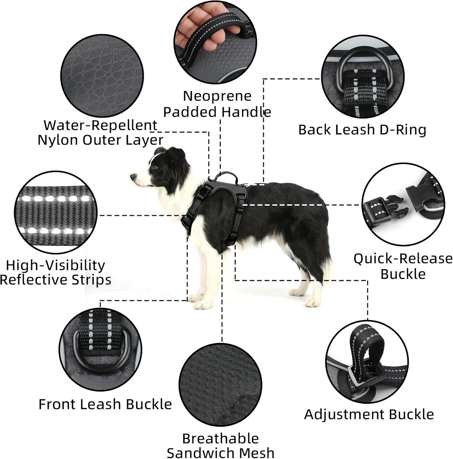 EVERKING No Pull Dog Vest Harness with Handle, Adjustable Waterproof Harness with 4 Buckles, Reflective Front & Back Clip for Small Medium Large Dogs (Black, Small)