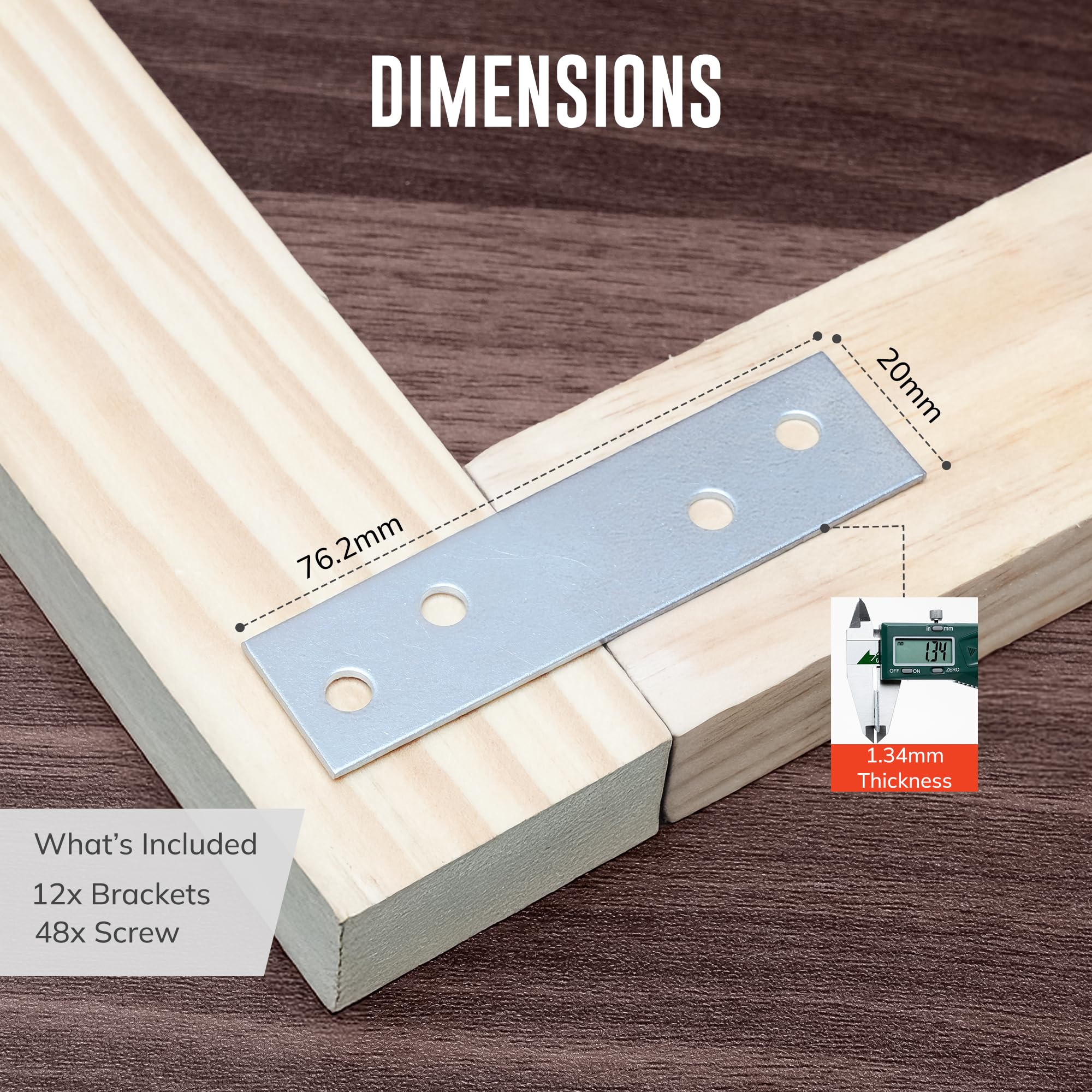 Flat Metal Brackets for Wood, Silver, 3 Inches (Pack of 12) - Image 2
