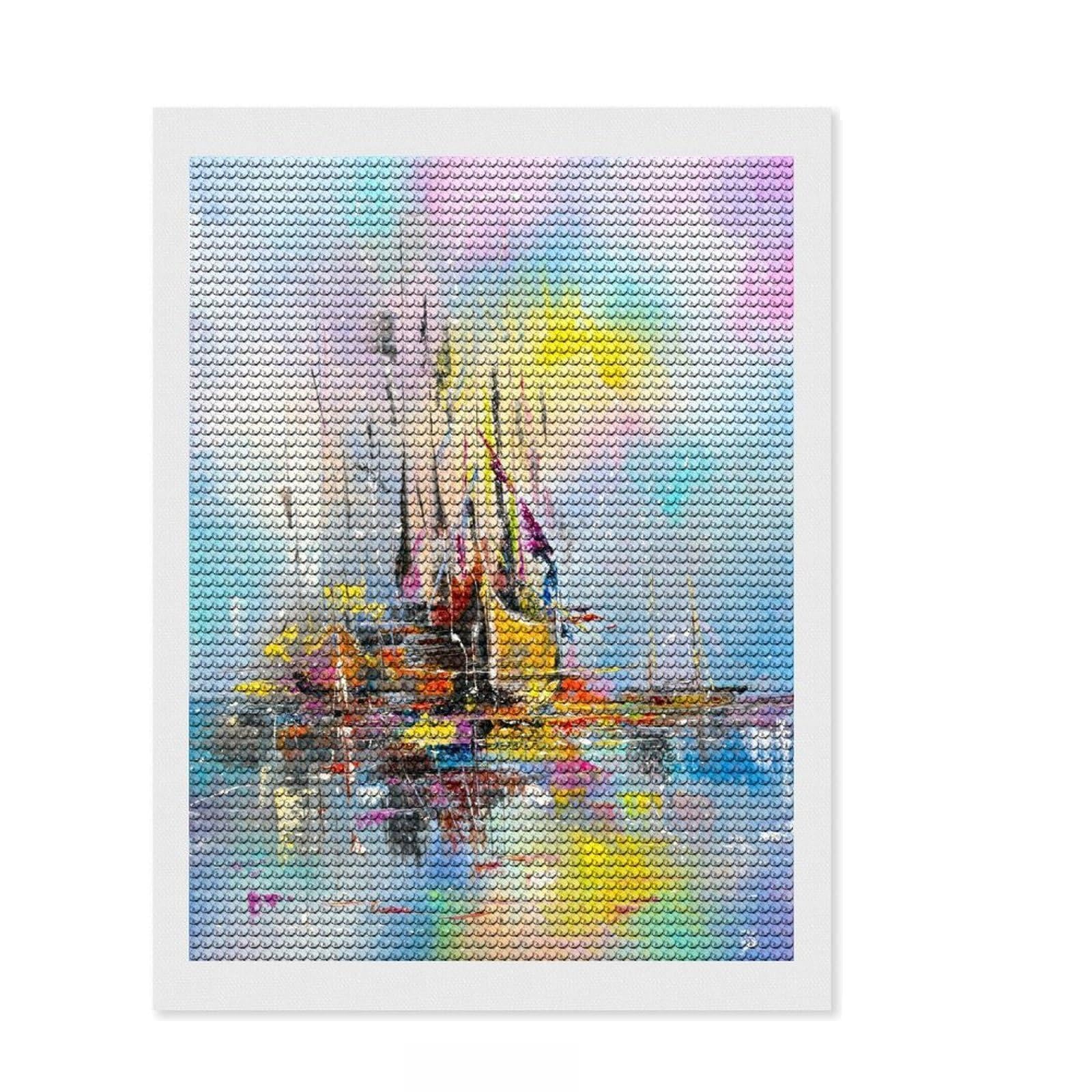 Junmoney Illusive Boats Diamond Art Canvas 12"x16", for Teens, Modern Decor, Easy to Enjoy, Holiday Gift Idea, Pleasing Wall Art Project