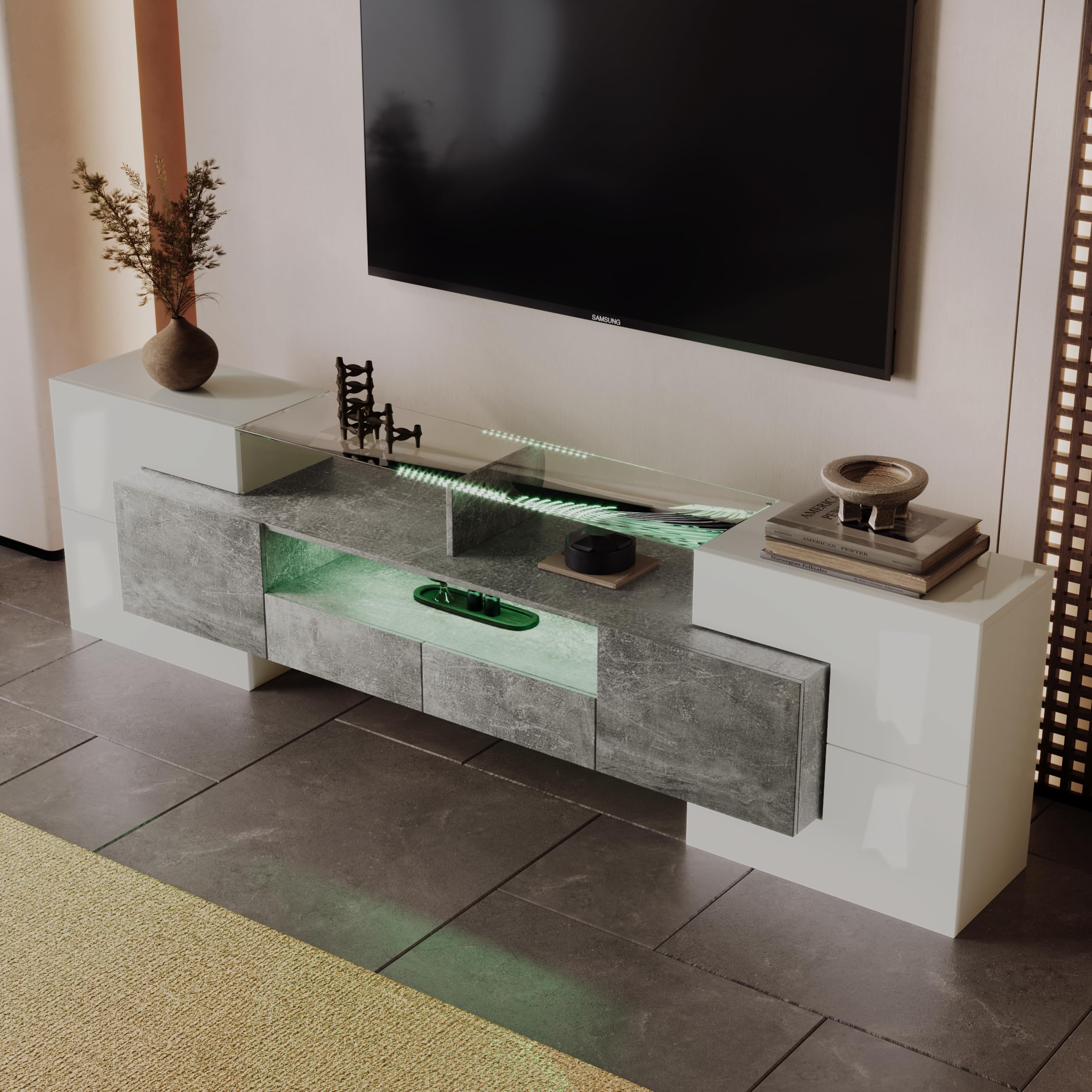 Szafka pod telewizor, szafka pod telewizor, 200 cm, biała LED