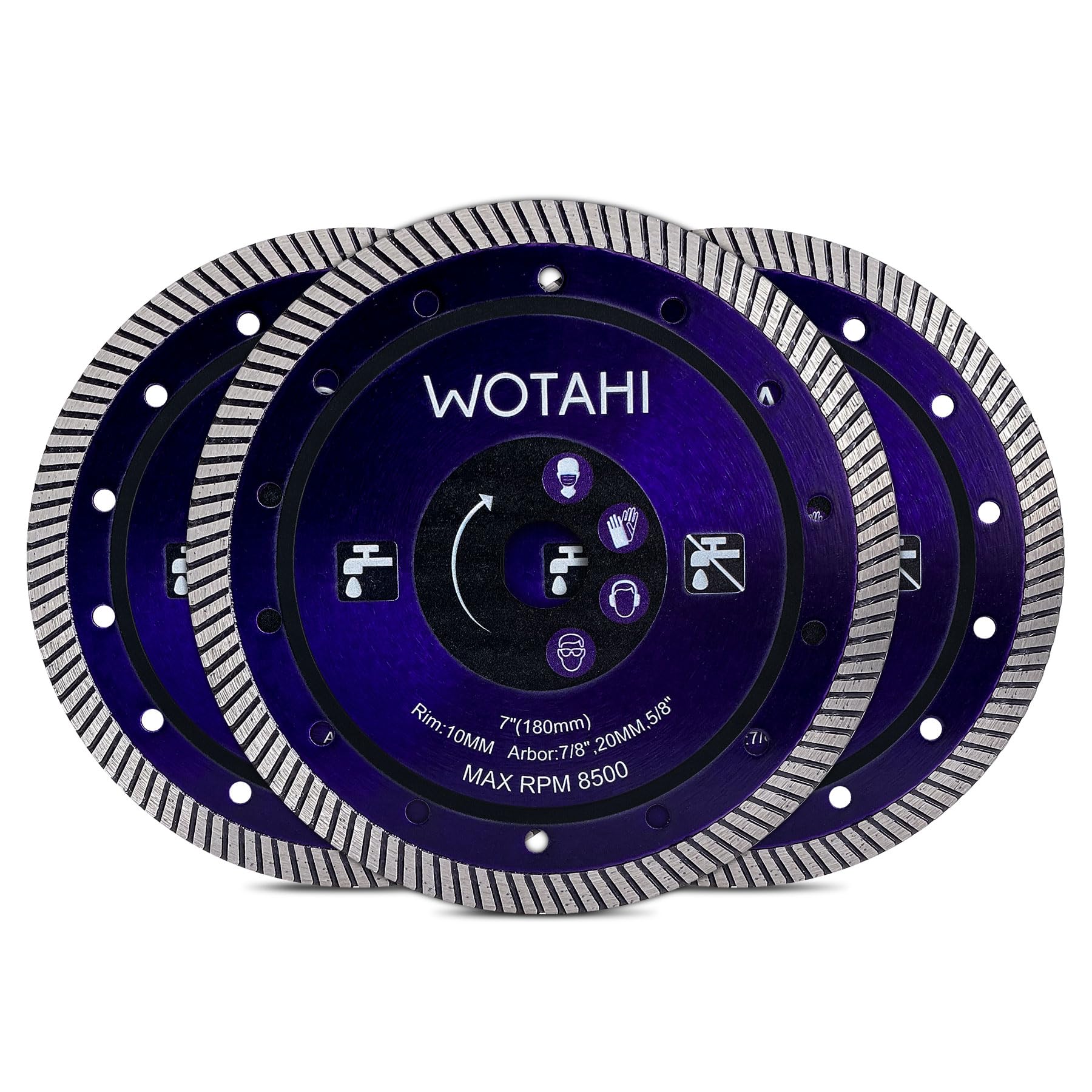 3-Piece Turbo Diamond Tile Saw Blades - 7 inch Diamond Blade for Angle Grinder, 7/8" Arbor, Dry/Wet Cutting for Concrete, Brick, Block, Stone, Marble, Porcelain, Granite