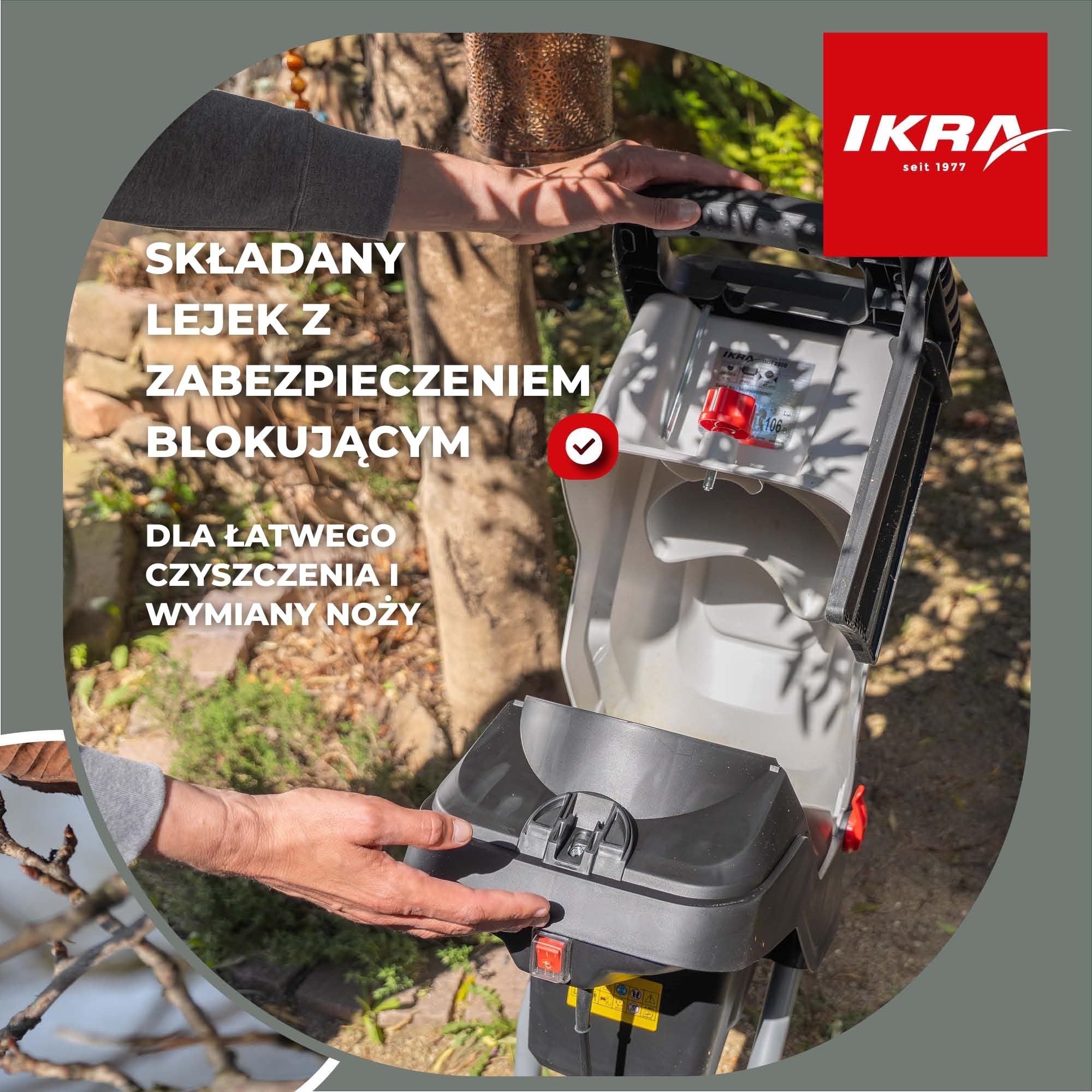 IKRA Rozdrabniacz do gałęzi elektryczny IMH 2800, 45 l, zapasowe ostrza | Rozdrabniacz nożowy z silnikiem 2800 W, trwałe noże dwustronne, idealny do produkcji ściółki ogrodowej, gałęzie do 45 mm