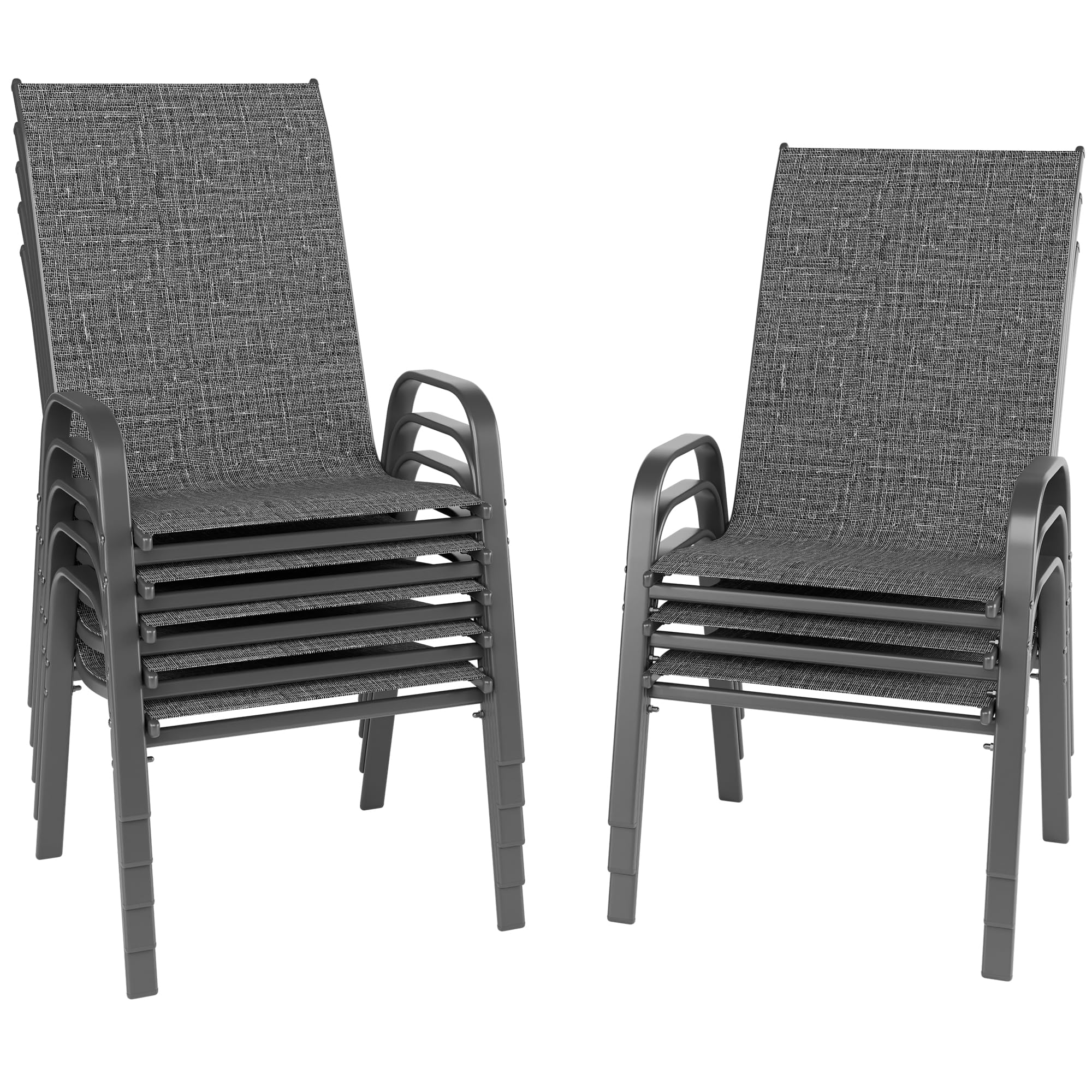 Patio Chairs Set of 8, Stackable Outdoor Dining Chairs for All Weather, Metal Modern Outside Furniture Chair for Pool Side, Garden, Backyard Deck, Dark Grey
