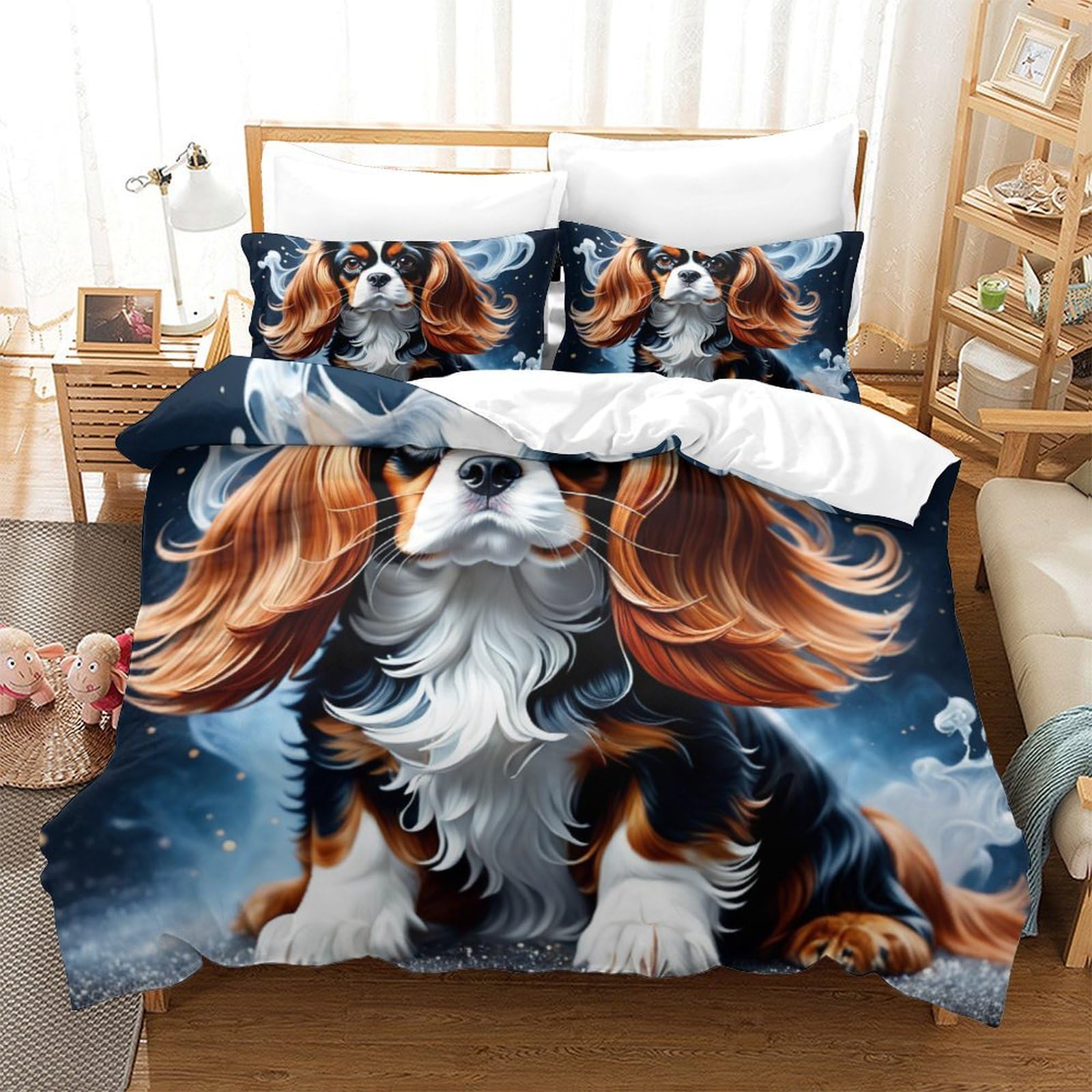 Housse de couette 3D cocker spaniel avec taies d'oreiller lit XL
