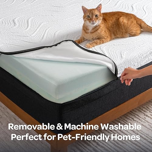 Miniatura 8 de OhGeni Colchón tamaño King de 10 pulgadas, colchón de espuma viscoelástica de gel refrescante en una caja, superficie de tacto fresco, sensación