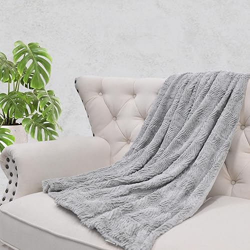 Miniatura 5 de Manta de felpa suave y mullida con textura de espiga de pelo sintético, elegante, ligera, esponjosa, acogedora y cálida para sofá, silla, funda de