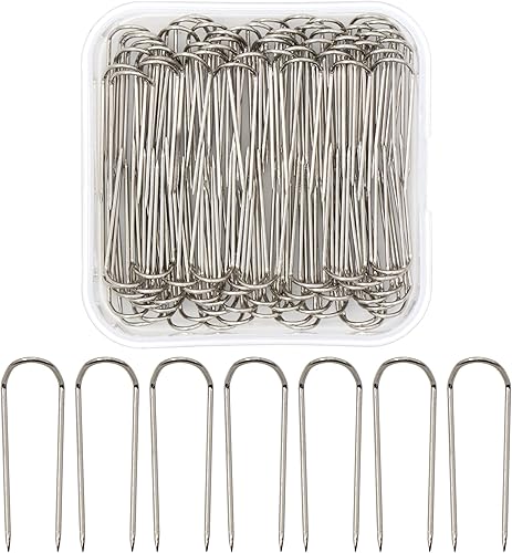 Miniatura 1 de 100 pasadores de costura en U, horquillas, pasadores de agujas de doble bloqueo, pasadores de costura de acero inoxidable, alfileres rectos