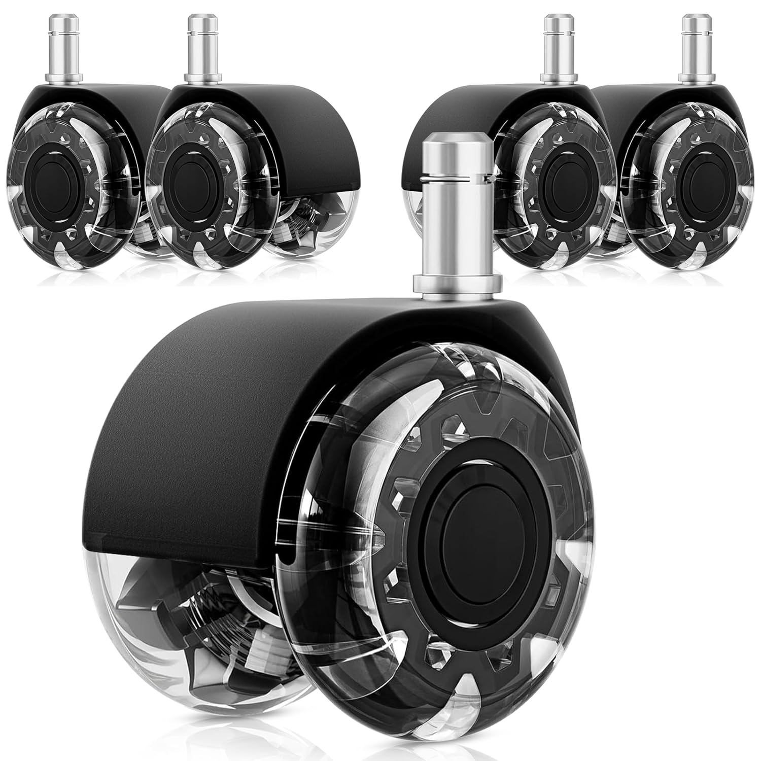 Office Chair Replacement Wheels, Heavy Duty Computer Gaming Desk Chair Rubber Casters - Universal Fit, Safe for All Floor Including Hardwood and Carpet, Quiet and Smooth Gliding, 2 Inch
