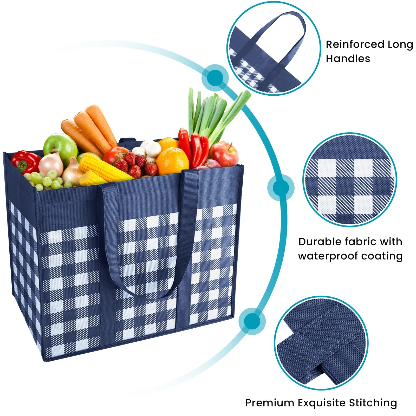 WOWBOX Bolsas de comestibles reutilizables, bolsas de compras plegables y reutilizables, bolsas de almacenamiento a granel para comestibles