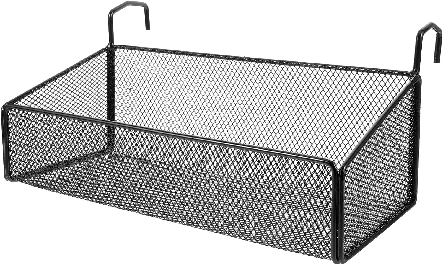 Holibanna Portable Hanging Iron Storage Basket for Poolside and Home Use, Space-Saving No Drilling Required Organizer with Decorative Hollow Design, Easy to Use Black Wire Basket for Towels
