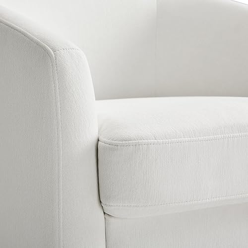 Miniatura 8 de Silla giratoria con diseño de barril, sillas redondas de tela de chenilla para sala de estar, modernas sillas de rincón de lectura cómodas tapizadas