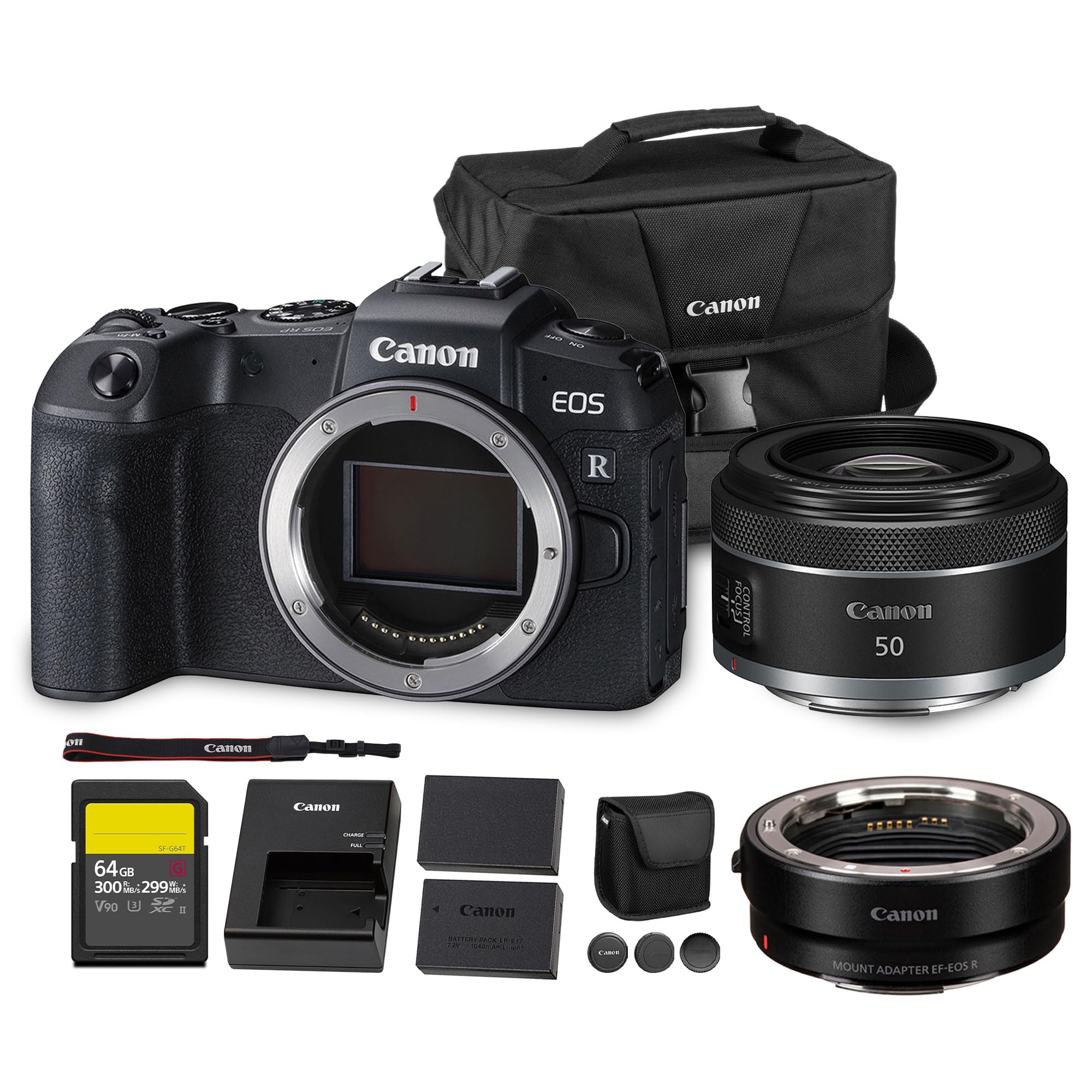 Canon EOS RP Mirrorless Camera| 26.2MP Full Frame Sensor| 4K Video Recording| Lightweight Compact Camera for Travel and Everyday Content Creation + Canon RF 50mm f/1.8 Lens + Adapter EF-EOS R + More