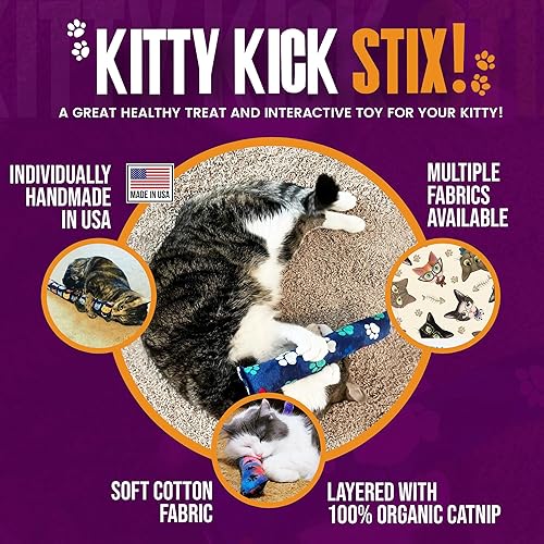 Miniatura 6 de Kitty Kick Stix Juguete para patear hierba gatera (paquete de 3), hecho a mano en Estados Unidos por amantes de los gatos, juguete interactivo