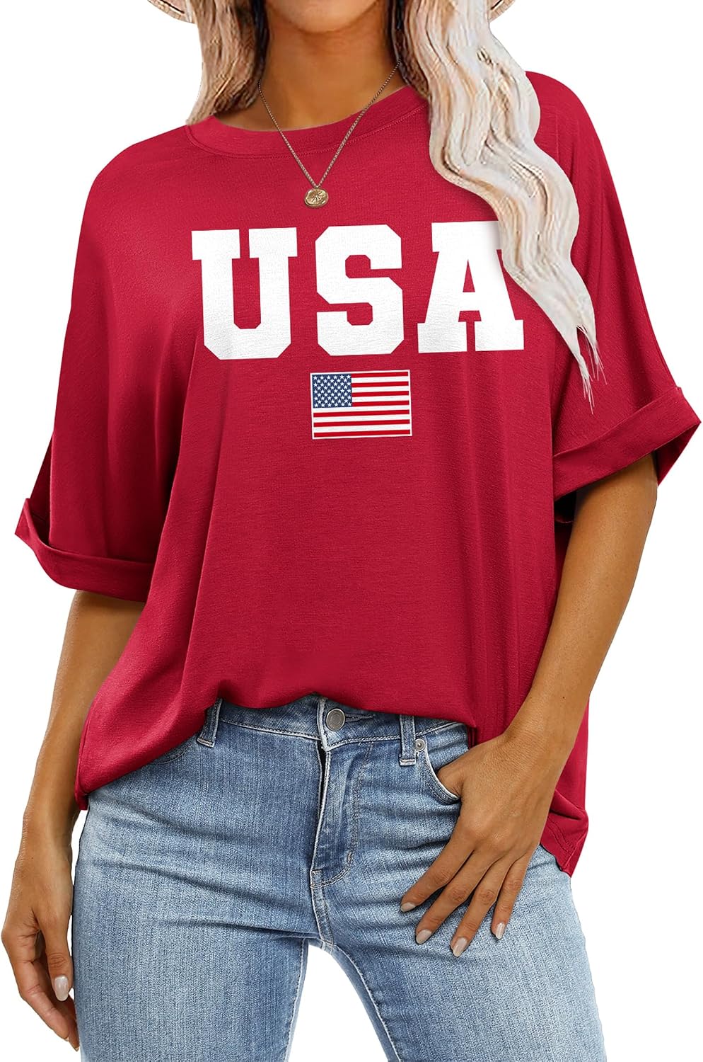 LOGENE Women's 4th of July T Shirts American Flag Print Patriotic Independence Day Summer Basic Short Sleeve Tees Tops