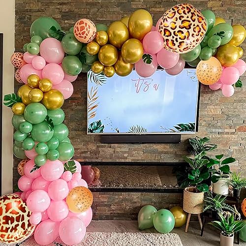 Miniatura 2 de Kit de arco de globos de safari en la selva, 170 piezas, decoraciones de safari para baby shower para niños y niñas, kit de arco de globos rosa y
