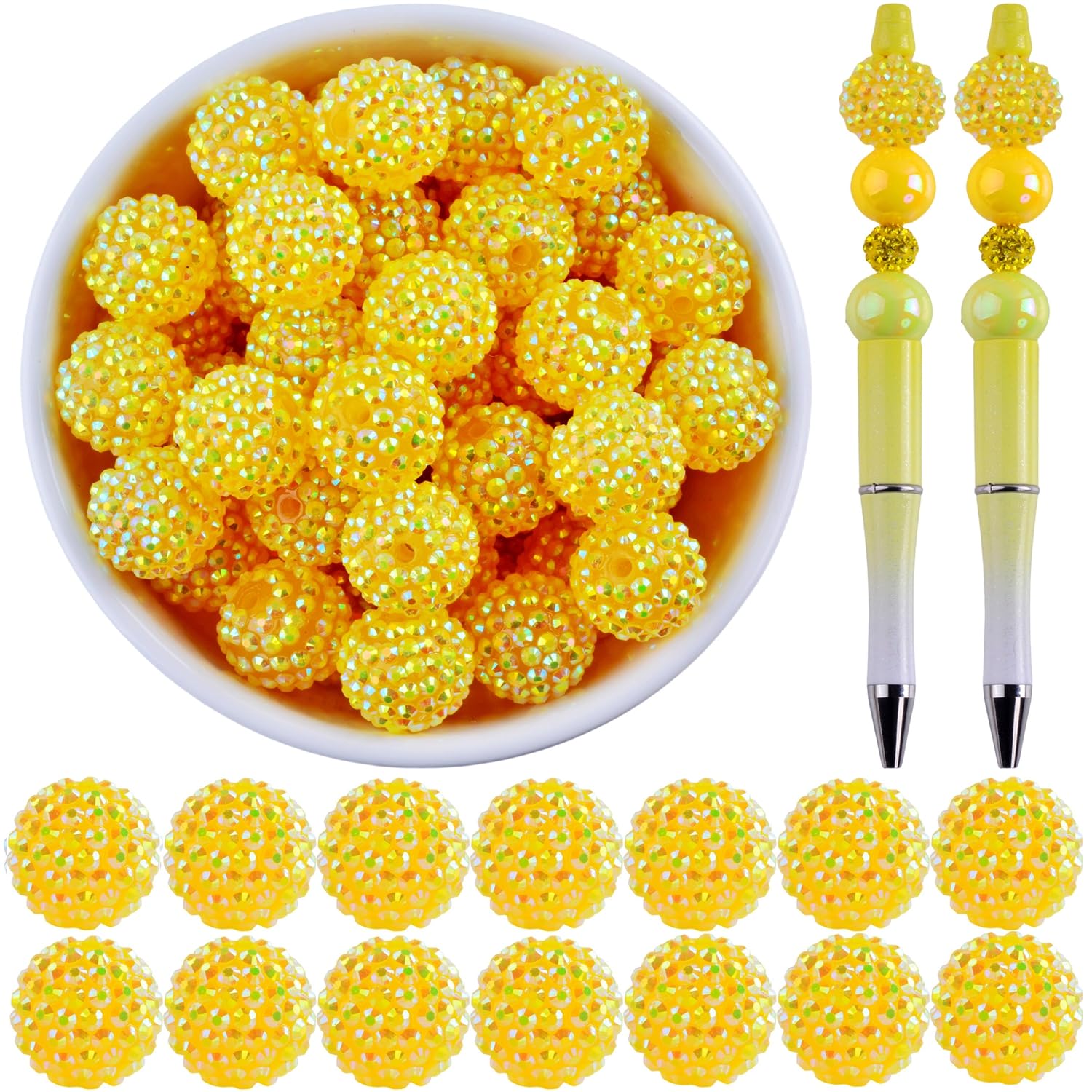 20mm Rhinestone Beads for Pens 20pcs Beaded Pens Beads Bling Glitter Suger Bugglegum Beads Large Balls Crystal Pen Beads for DIY Pens Keychain Making