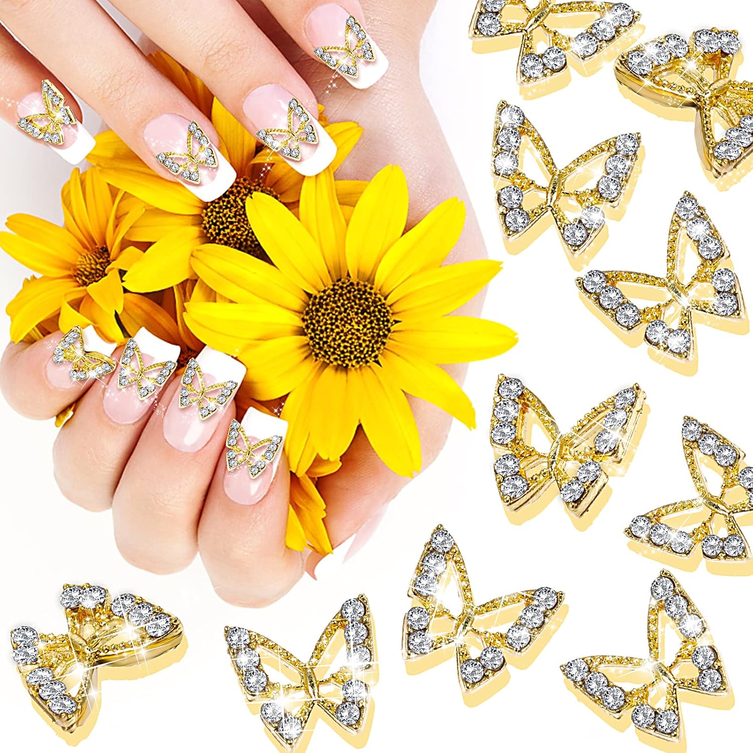 Cobee 30 Pcs Butterfly Nail Rhinestones Charms, Nail Art Rhinestones 3D