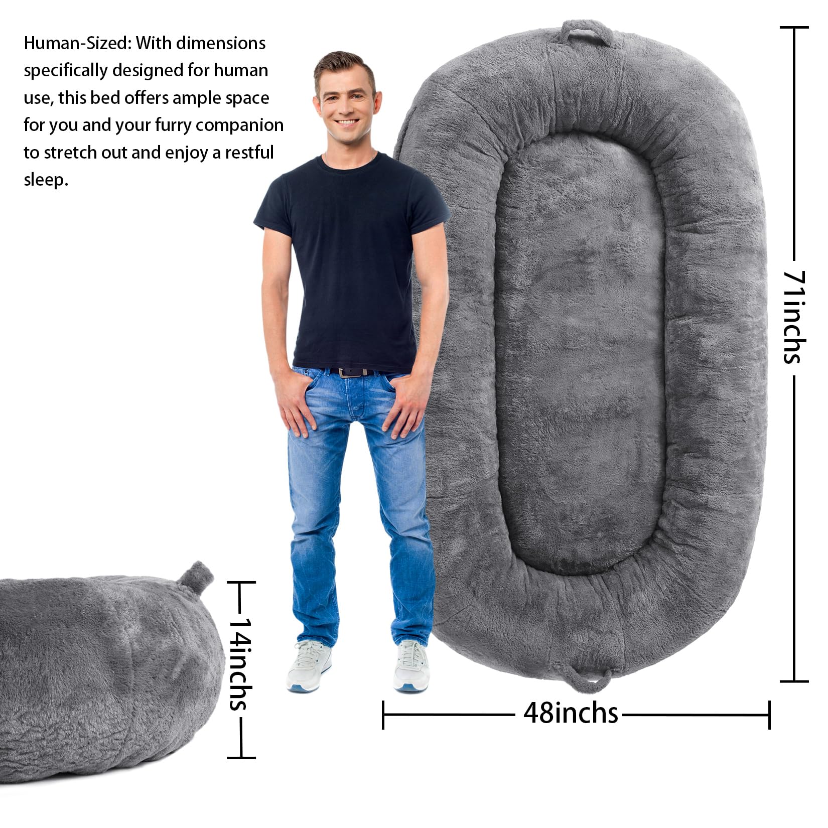 Giant Dog Bed for Men and Women, 75"x48"x14" - Washable & Plush Dog Bed for People, Suitable for Adults?Human-Sized Bed