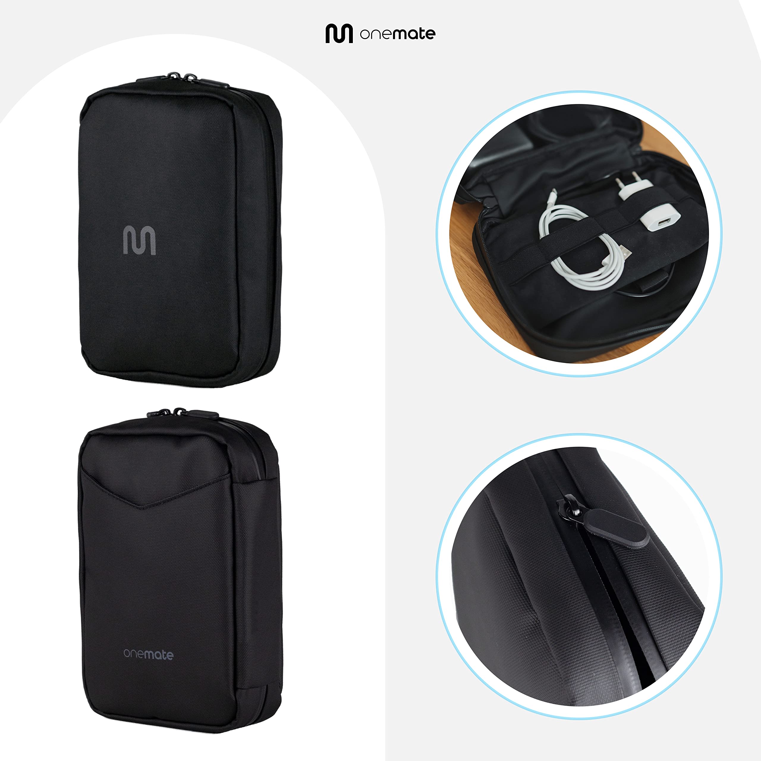 onemate wasserdichte Kabeltasche für Akkus, Kabel, Netzteile etc. – Kabeltasche Organizer für Elektronikartikel aus recyceltem Material – Hochwertiger tech Organizer in schwarz - 22x16x6cm