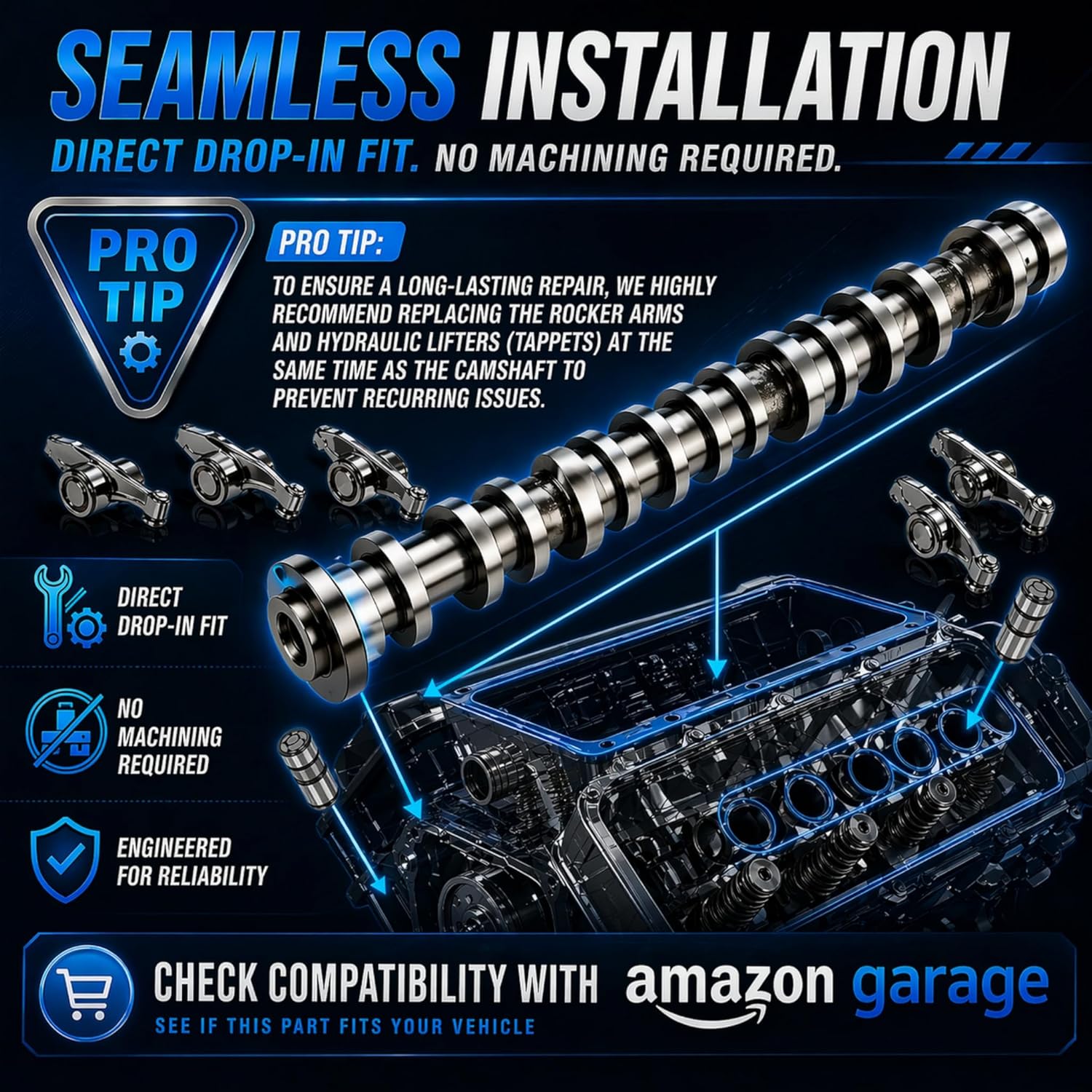 Engine Intake Camshaft Left Driver Side Compatible with Jeep Grand Cherokee Wrangler Ram 1500 3.6L V6 - Replacement 5047912AD 5047912AC (Bank 2)