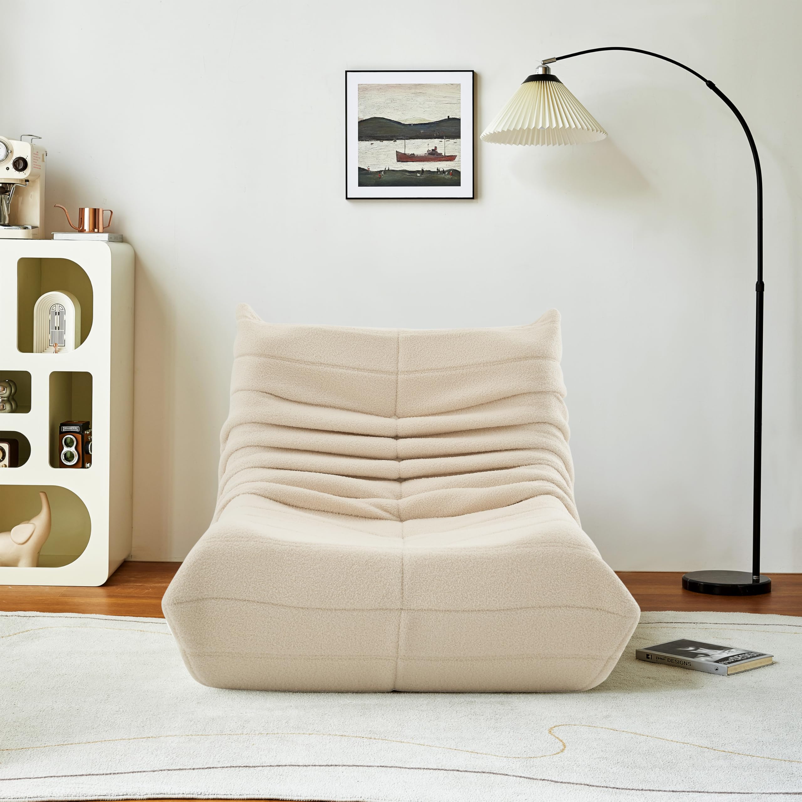 Fotel leniwca z oparciem, duży worek do siedzenia dla dorosłych, wolnostojąca sofa, sofa podłogowa z wygodnej pianki, wysoka gęstość, do salonu, sypialni, 99 x 33 x 33 cm (beżowy)