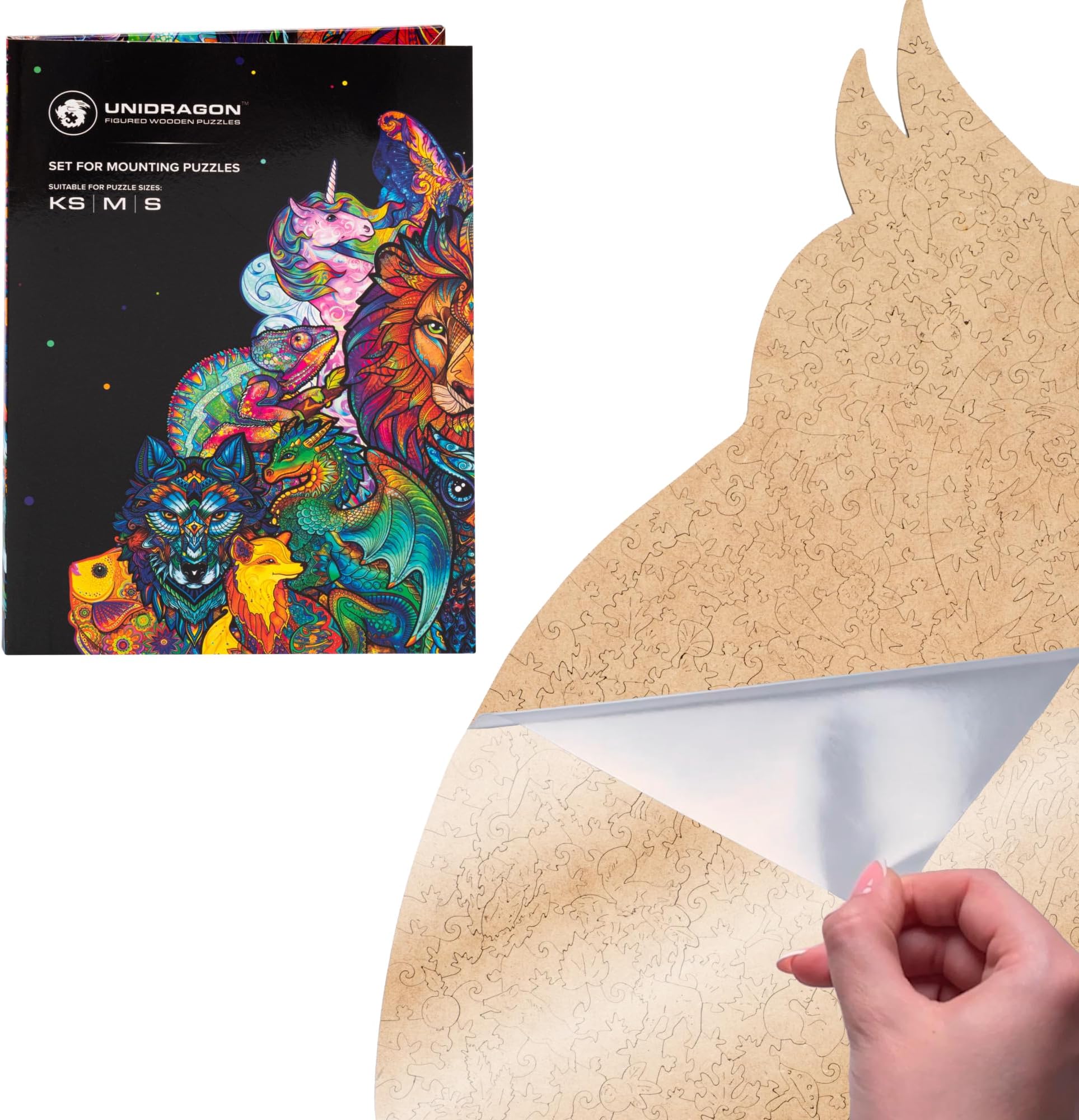 UNIDRAGONOriginal Jigsaw Puzzle Saver, Wall Art Mounting System to Display Completed Boards, Includes Cardboard Base, Stickers, 3 Sheets Adhesive Labels, Patches & Instructions - for KS, S & M Size
