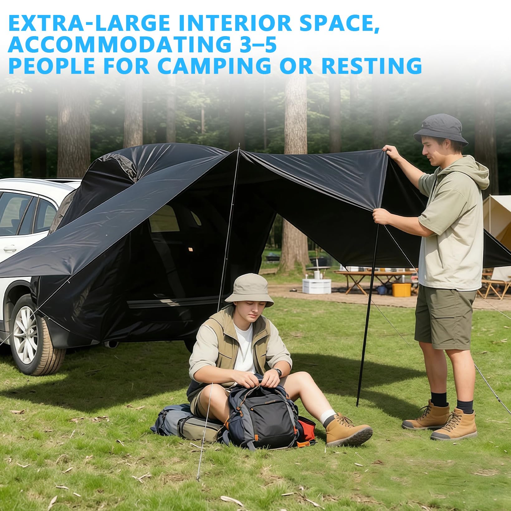 SUV Auto Heckzelt, Campingzelt für 3–5 Personen, Wasserdicht und UV-Schutz Markise, Heckklappenzelt mit Aufbewahrungstasche für Reisen, Camping (150 * 130 * 115cm)
