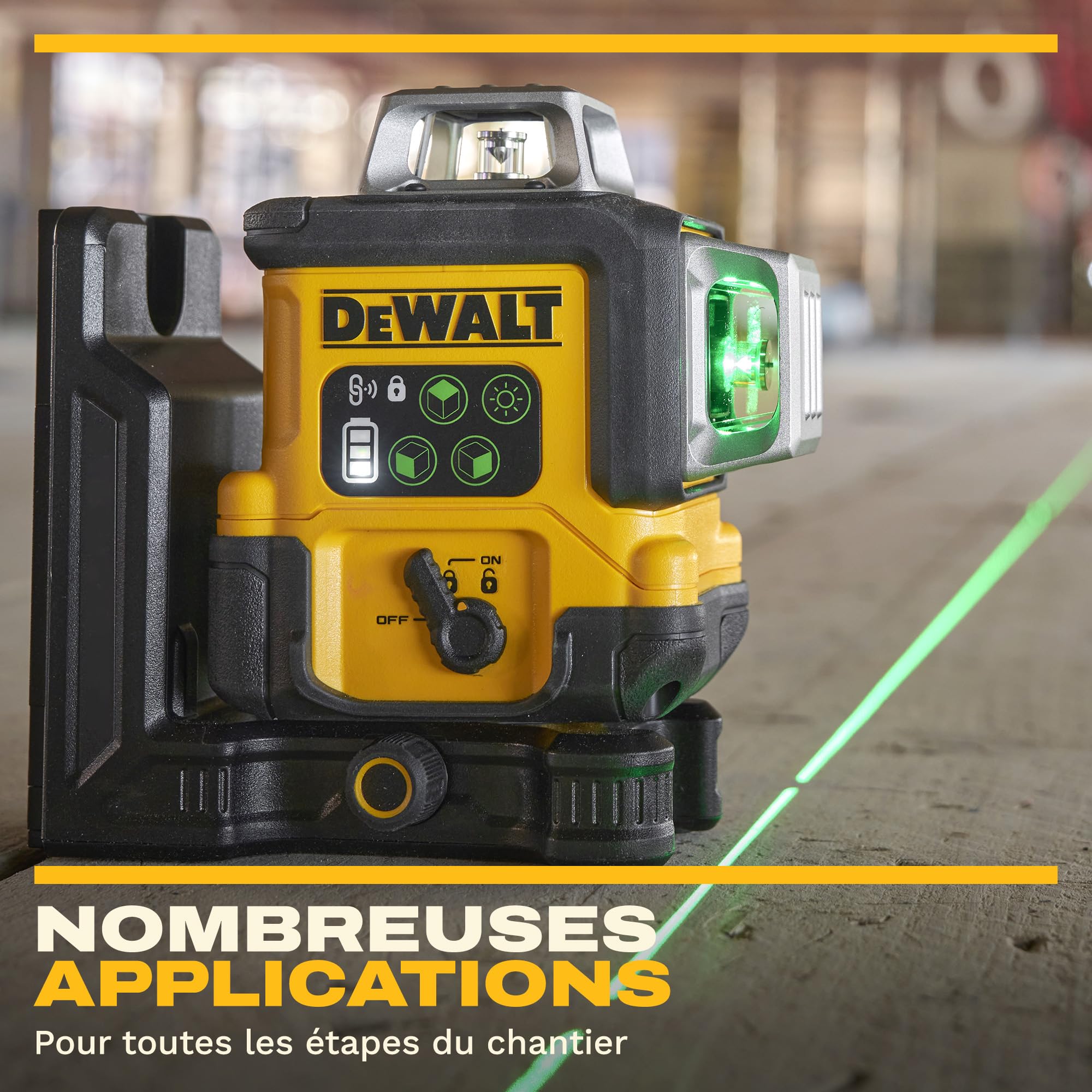 DEWALT, Laser linéaire vert 3x360° rechargeable par USB dans une mallette de rangement, DCLE14361GB-XJ