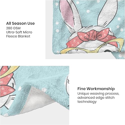 Miniatura 6 de Manta de conejo de Pascua, manta de franela de vellón de dibujos animados para sala de estar, dormitorio, sofá, manta de cama cálida y suave para