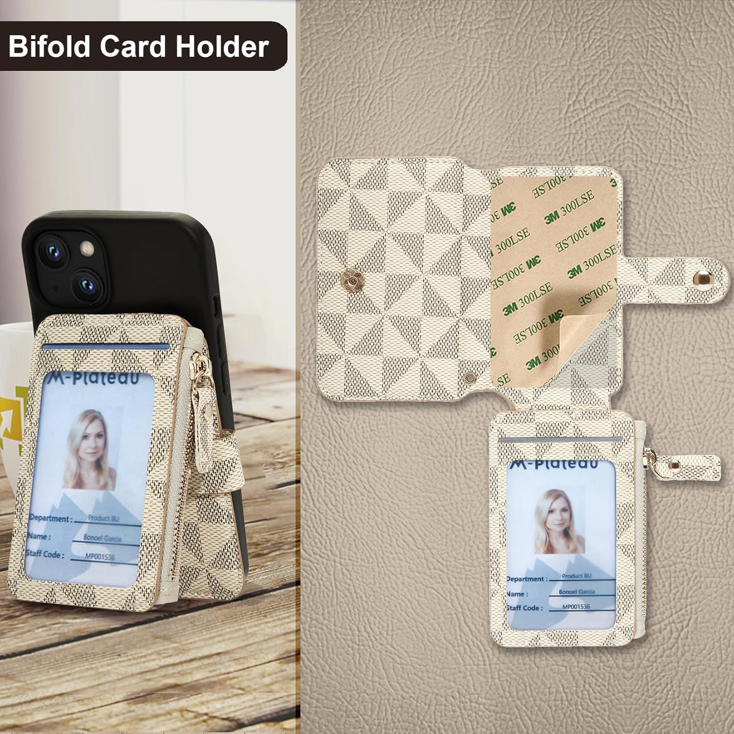 M-Plateau Phone Wallet Stick On, Credit Card Holder for Women Attachable 3M Sticker,Phone Card Holder Compatible with iphone 15 pro case and Most Smartphones (off White) - Image 3