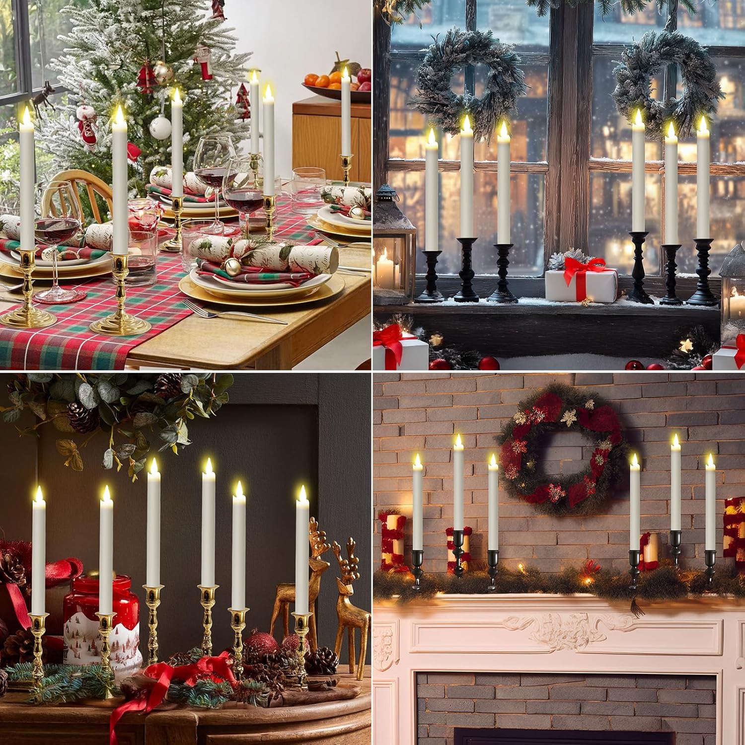 Rechargeable Flameless Taper Candles 6 Pcs LED Taper Flickering Candles with Charging Station and Remote Timer for Wedding Christmas Home Decor