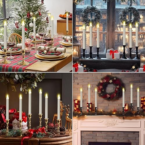 Miniatura 6 de Velas cónicas recargables sin llama, 6 unidades, velas LED cónicas parpadeantes con estación de carga y temporizador remoto para boda, Navidad,