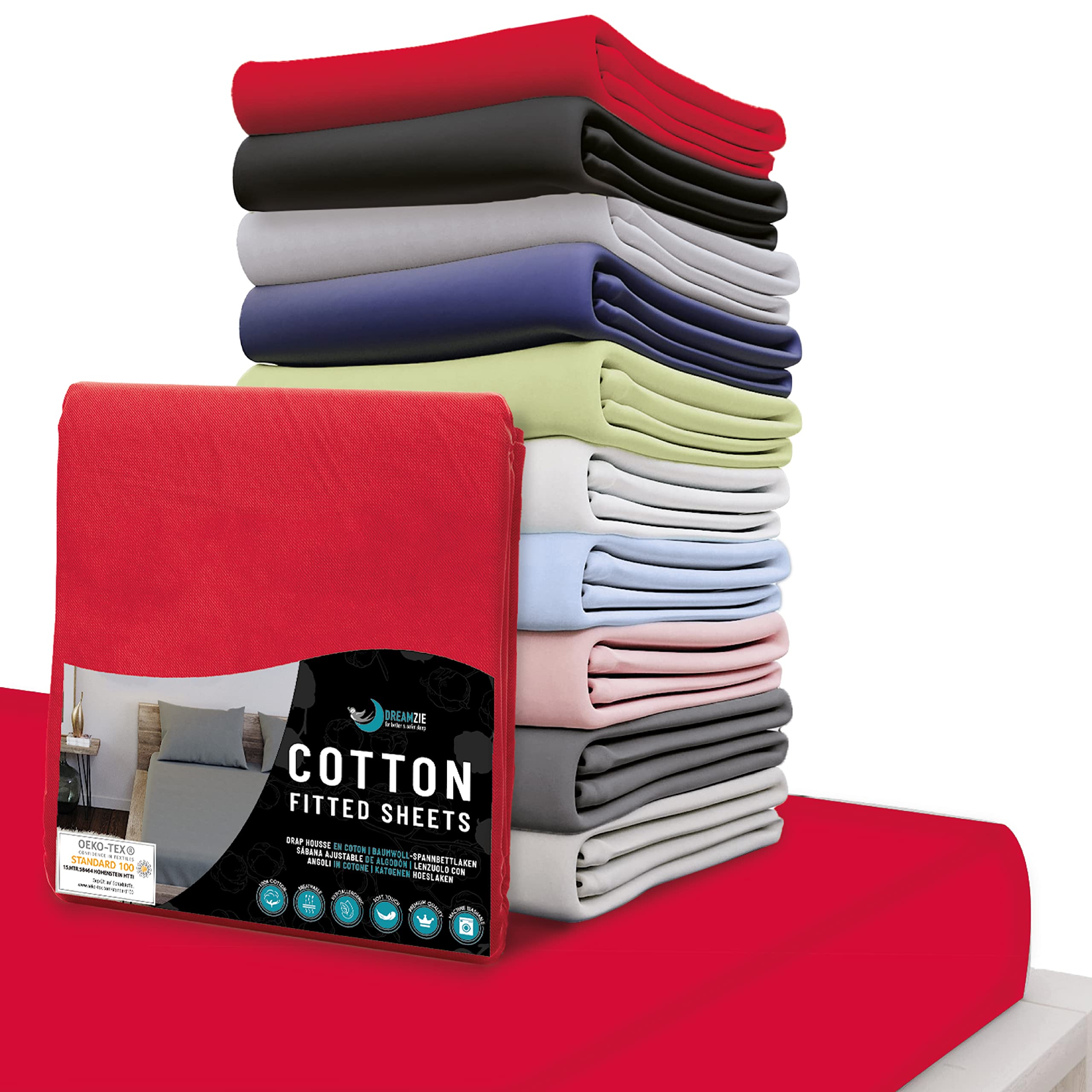 Red Jersey Cotton Fitted Sheet for Mattress 160 x 200 x 27 cm - Certified Chemical Free (Oeko Tex), Fitted Sheet with Full Elastic — image 1