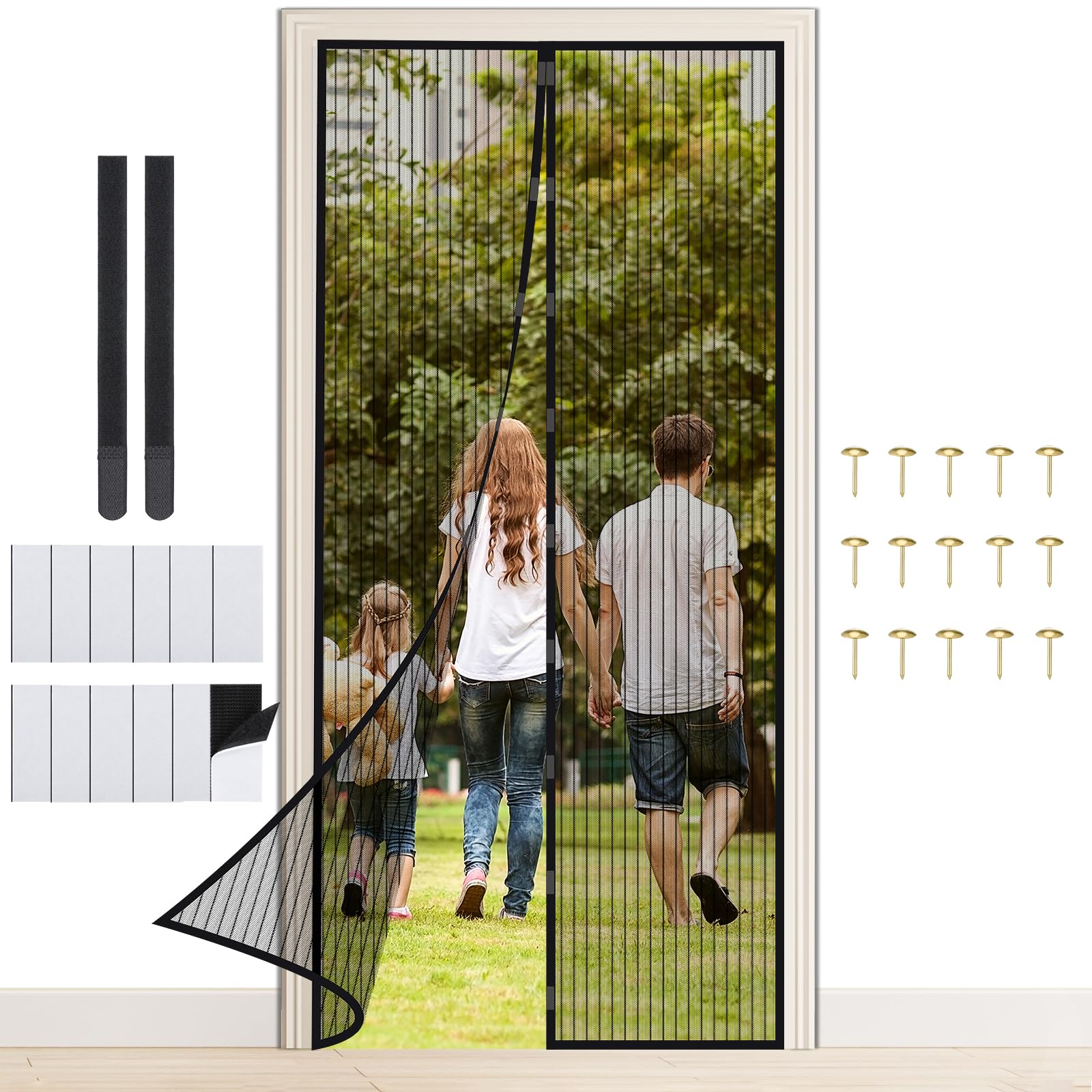 Fly Screens for Doors, Magnetic Fly Screen 100x210, Fly Nets Easy to Install with Velcro Strap, Door Fly Screen Curtain Automatic Shut, Anti-Tear Insect Door Screens for Keeping Out Flies